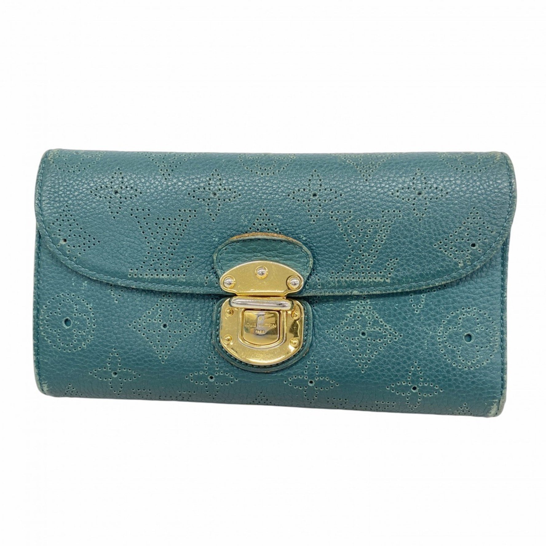 Louis Vuitton Mahina Portefeuille Amelia Tri-fold Wallet M58093 Lagon Women's