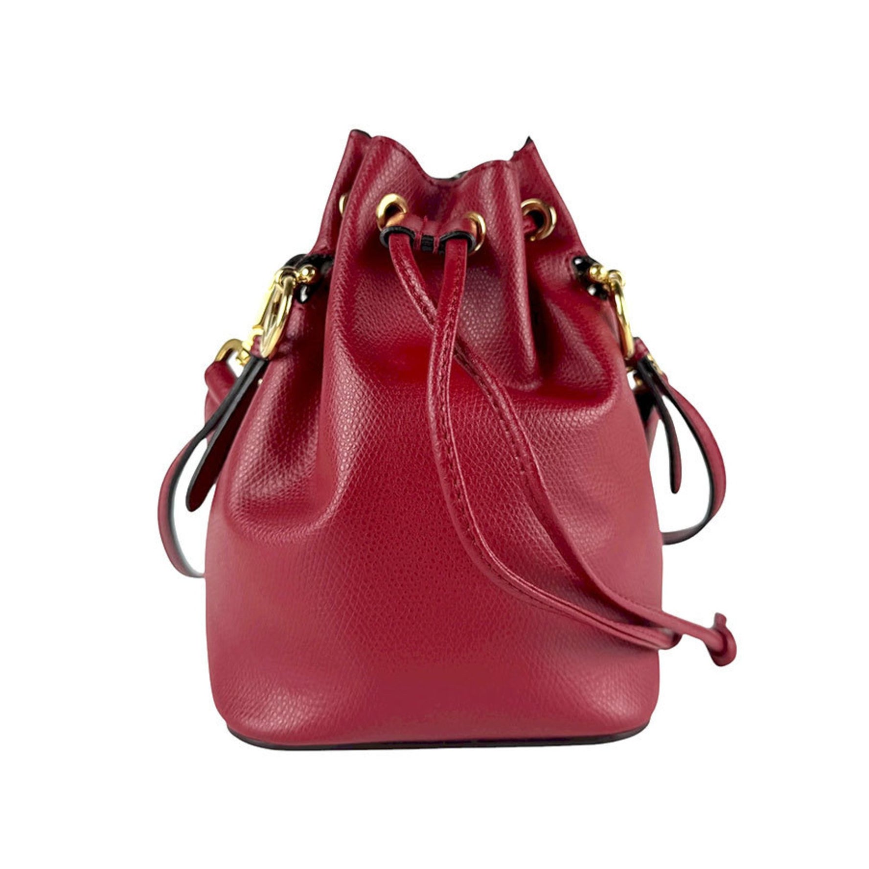 FENDI Montresor Mini Handbag Shoulder Bag in Dark Red and Gold Leather