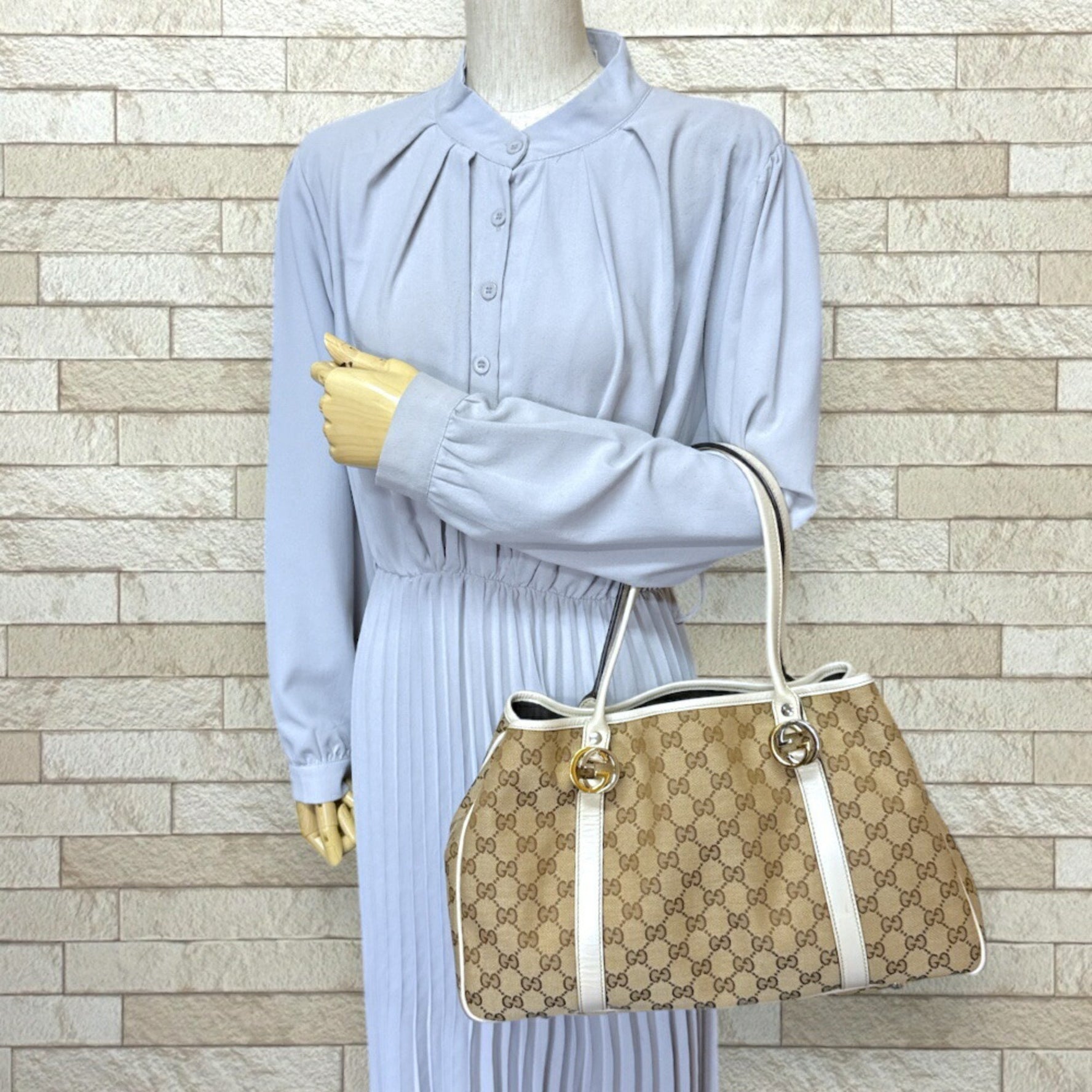 Gucci GG Twins Canvas Tote Bag Beige