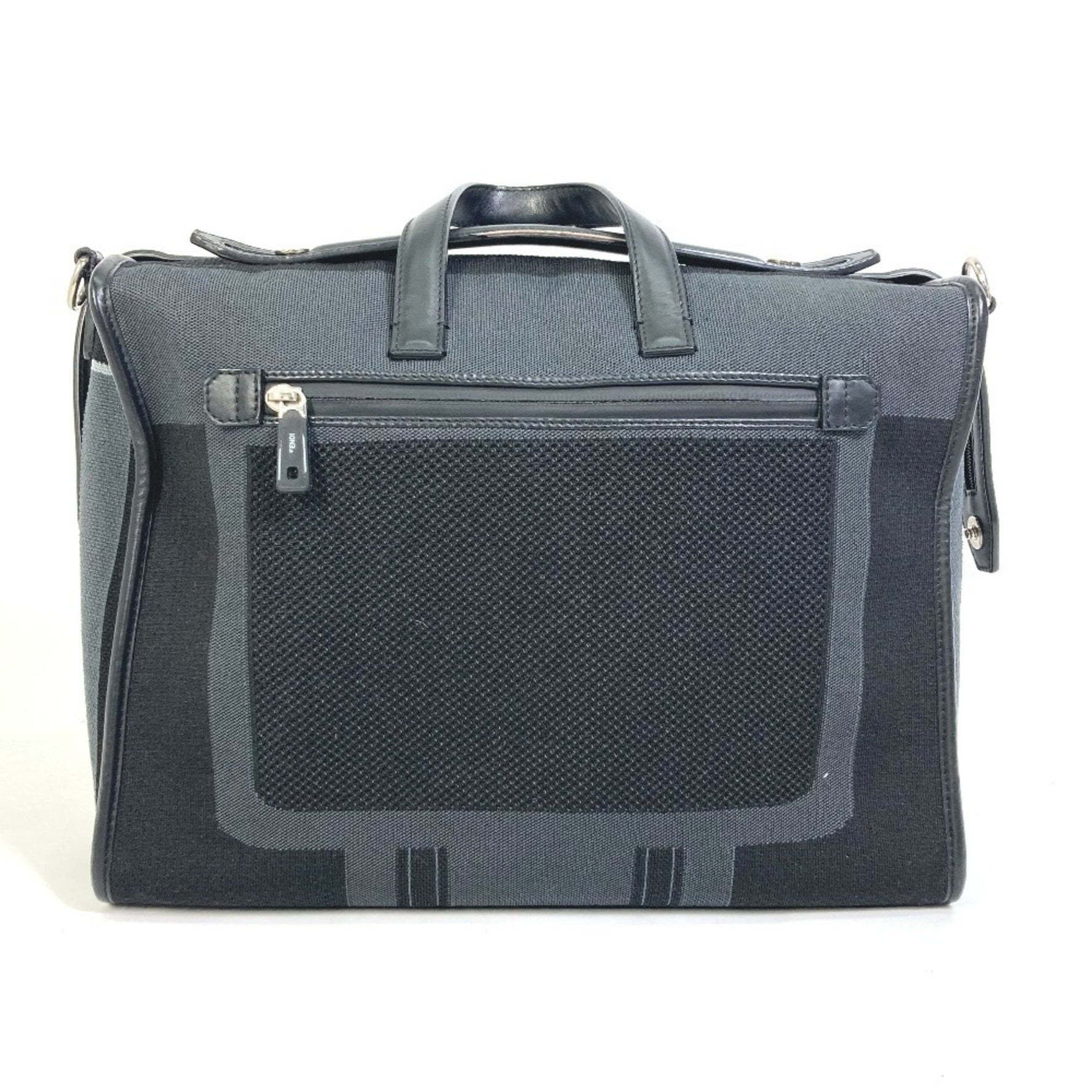 FENDI Logo Mesh Two-Tone Handbag/Business Bag Canvas/Leather Black/Gray