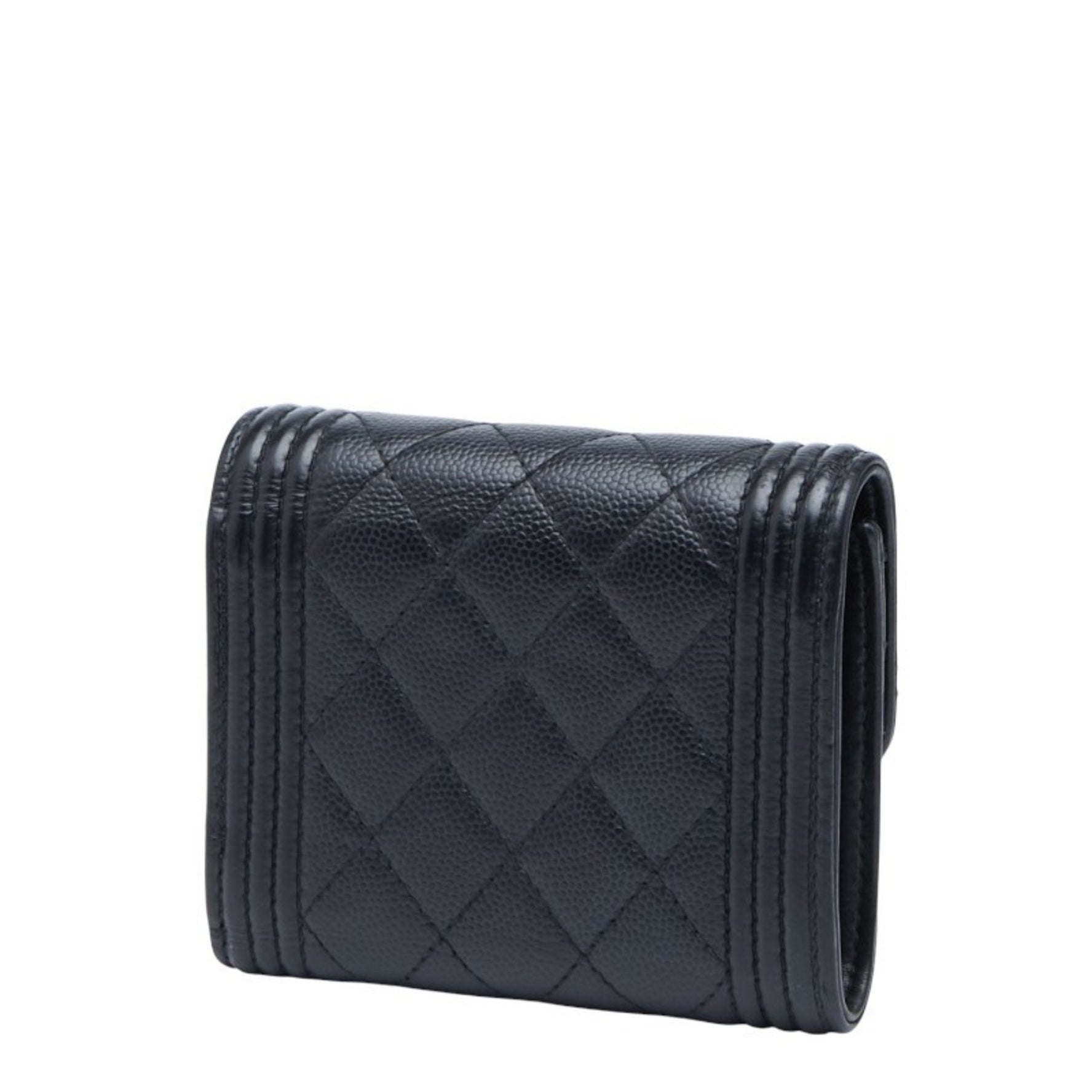 CHANEL Matelasse Boy Coco Mark Bifold Wallet Caviar Skin