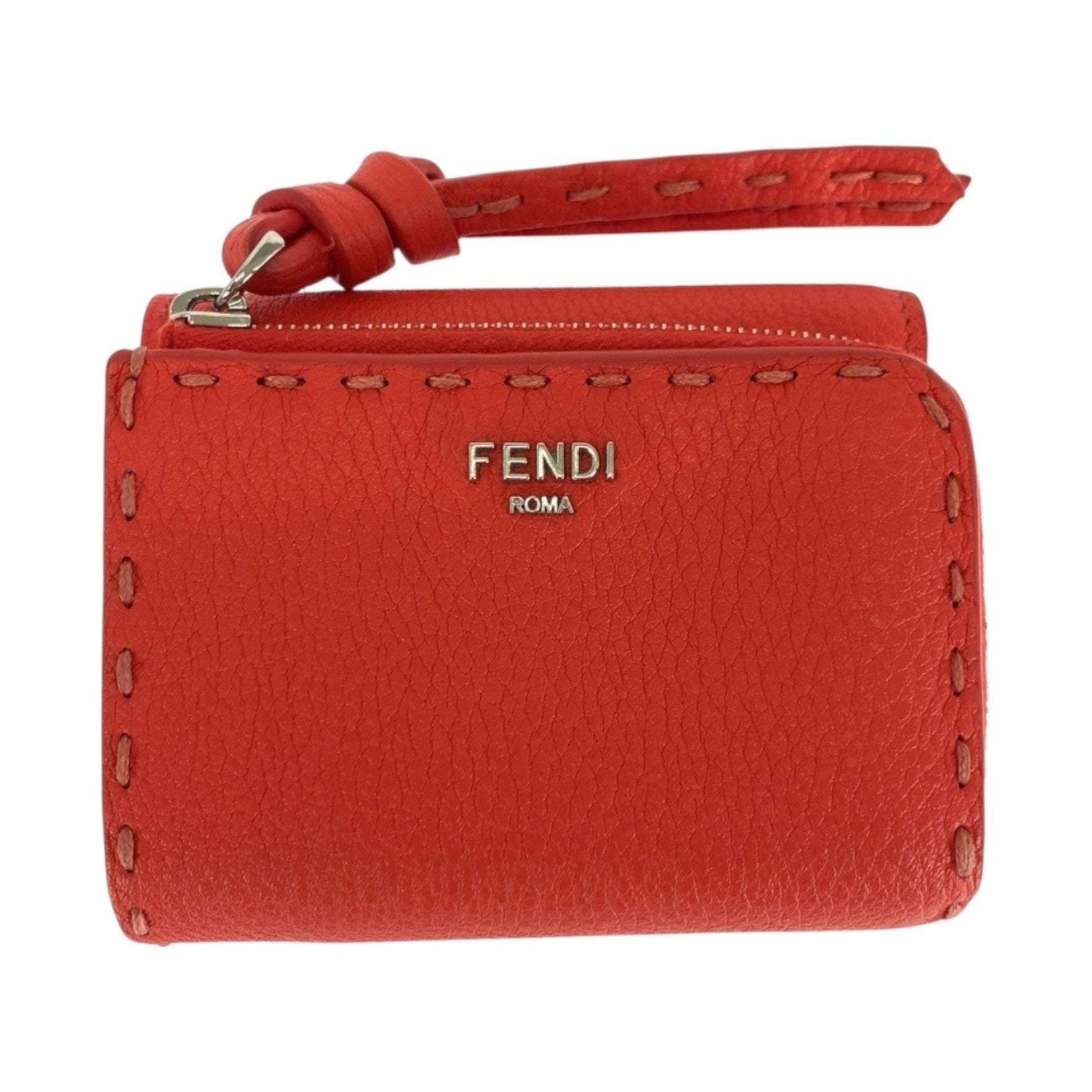 FENDI Peekaboo Micro Red Leather Wallet with Gold Hardware, Compact Folding