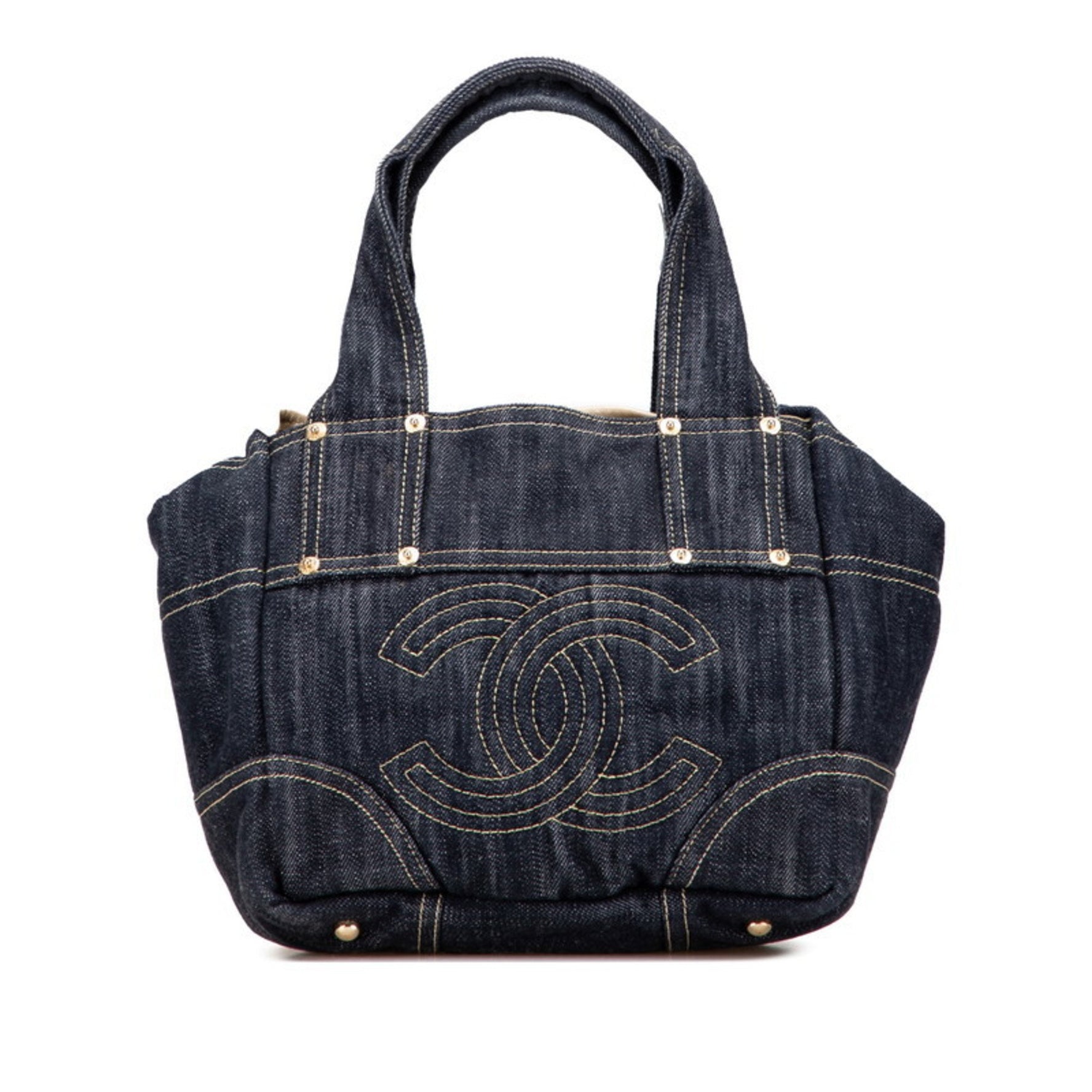 Chanel Sparkling Denim Coco Mark Handbag Indigo Blue
