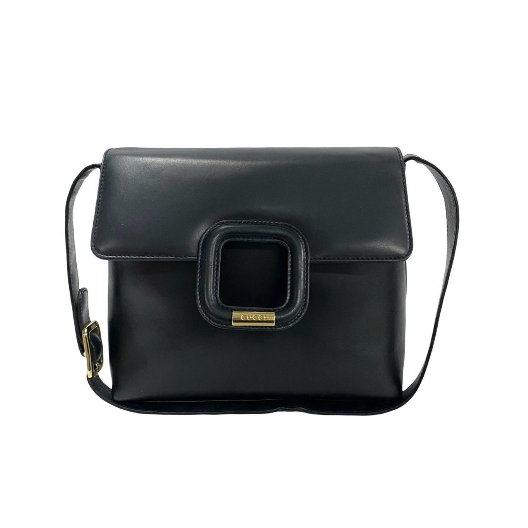 GUCCI Vintage Logo Metal Hardware Leather Semi-Small Shoulder Bag Pochette