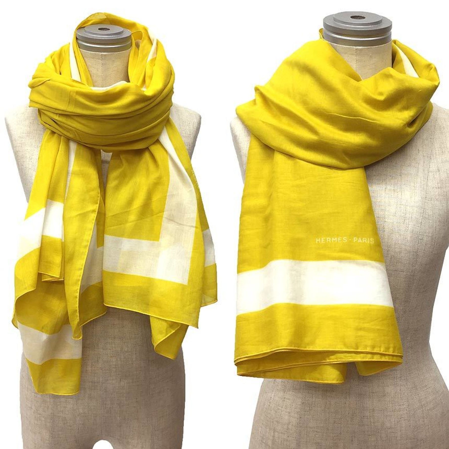 HERMES Large Shawl/Stole, Cotton, Yellow, Blanket, Multi-Cover, Scarf