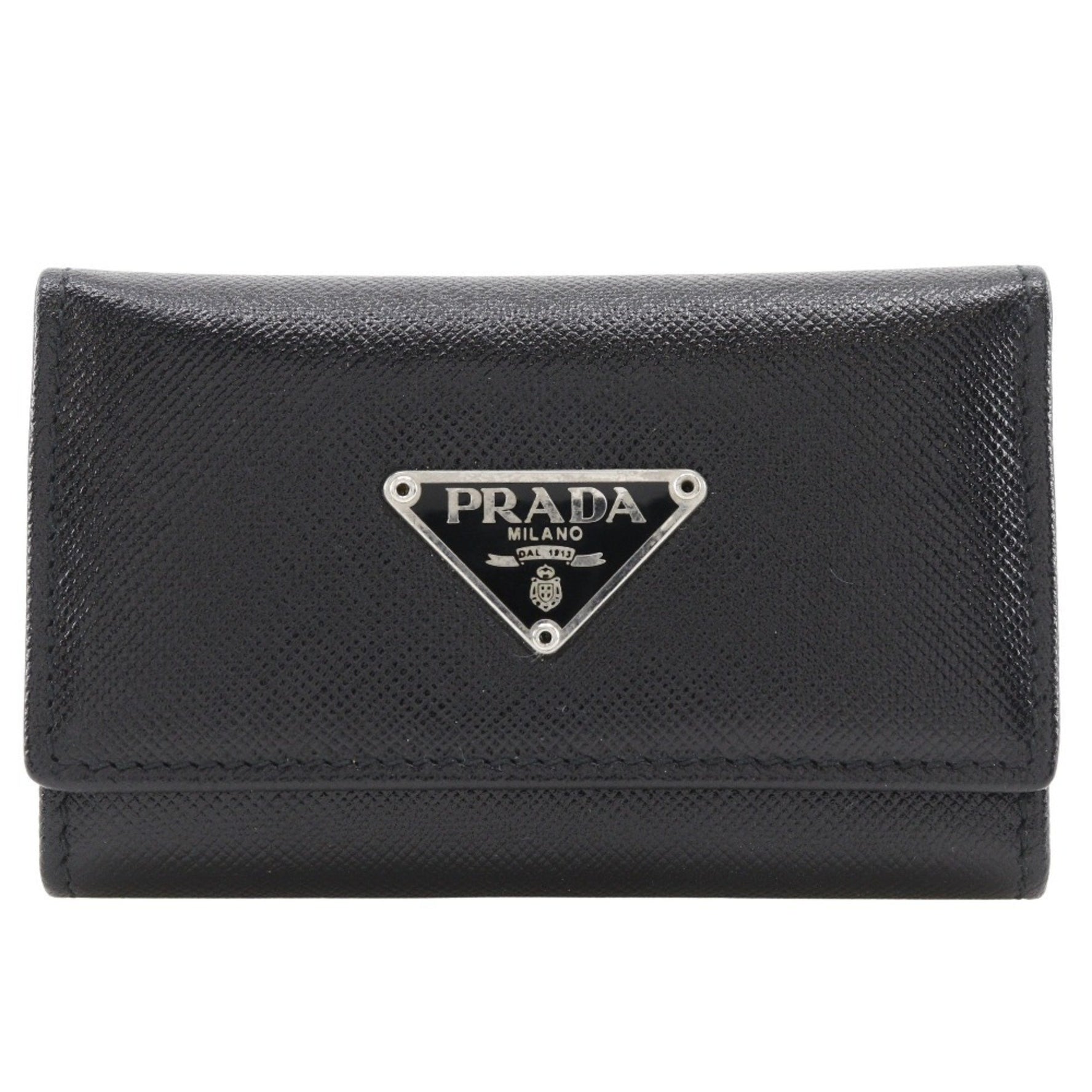 Prada Saffiano triangular key case, leather with snap closure, unisex