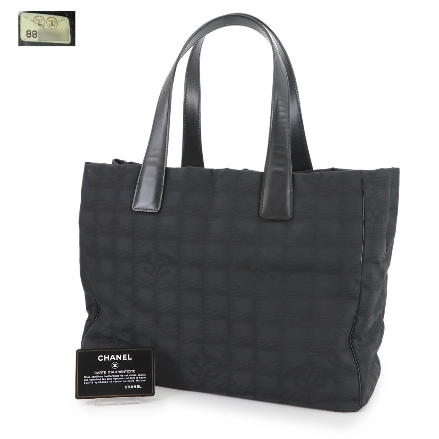 CHANEL New Travel Line Tote Bag MM Nylon Jacquard Leather Black A15991