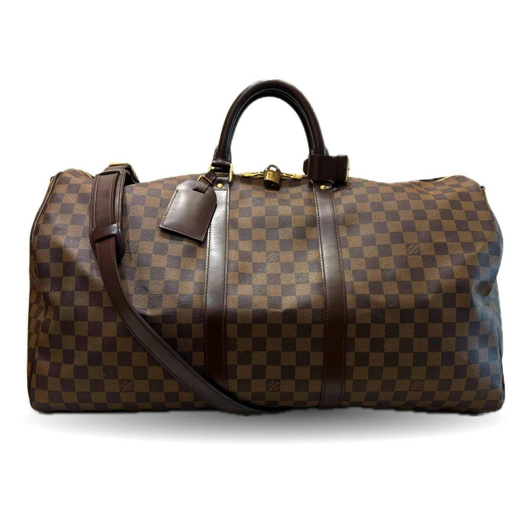 Louis Vuitton Keepall 55 Bandouliere Damier Ebene Brown Boston Bag Shoulder