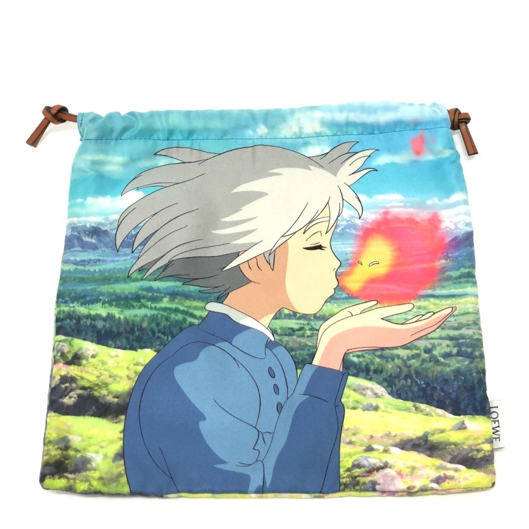 LOEWE Ghibli Collaboration Howl's Moving Castle Drawstring Bag, Small Item Case, Sophie and Calcifer Pouch, Canvas, Blue