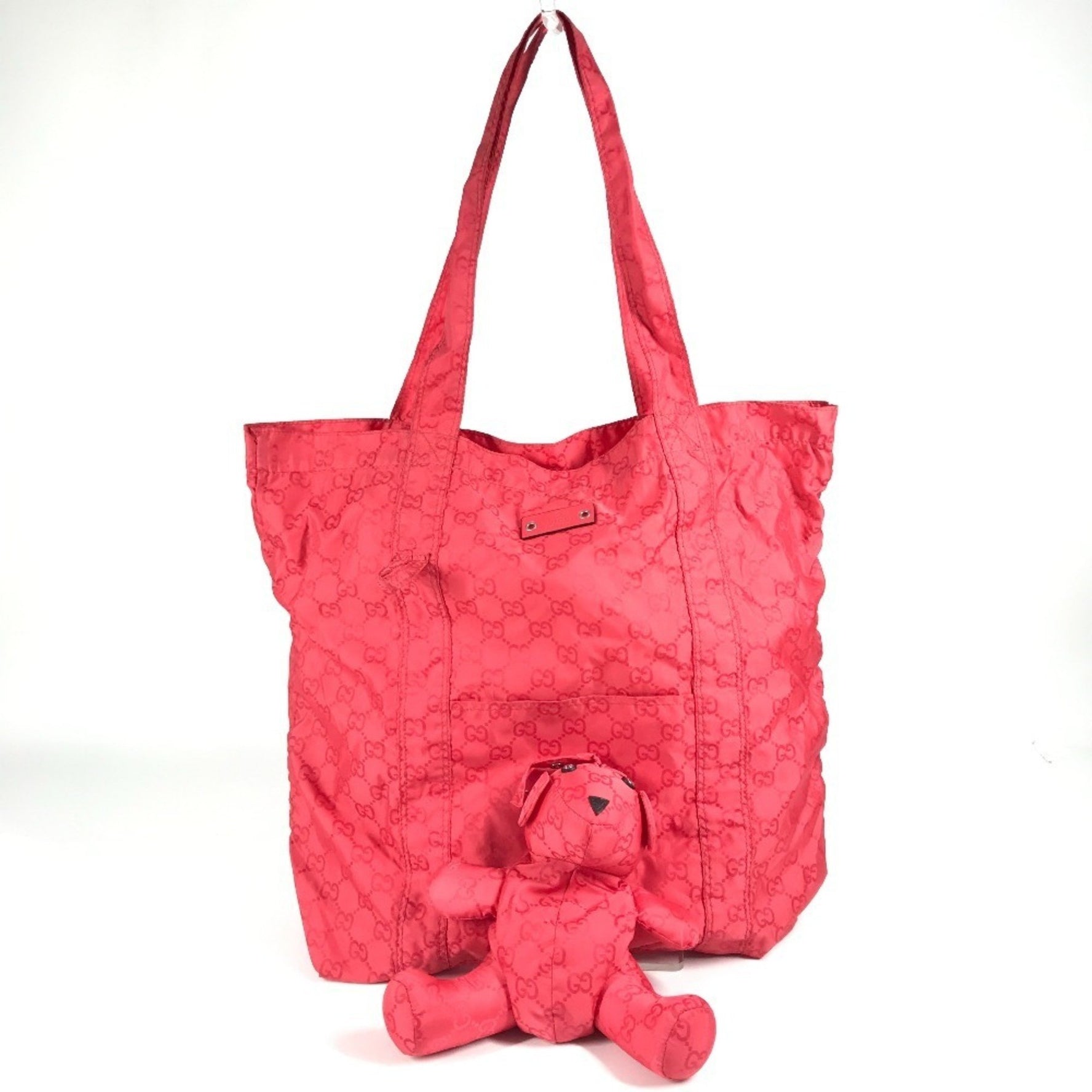 GUCCI GG Teddy Bear Eco Bag, Tote Shopping Shoulder Nylon, Unisex, Red