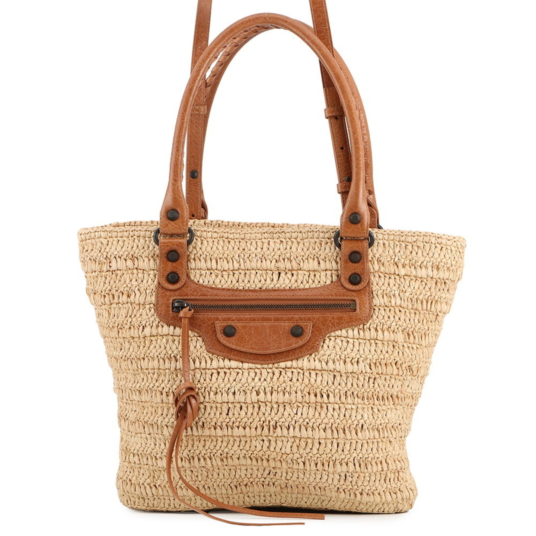 Balenciaga Le City Basket Medium Handbag in Raffia and Lambskin