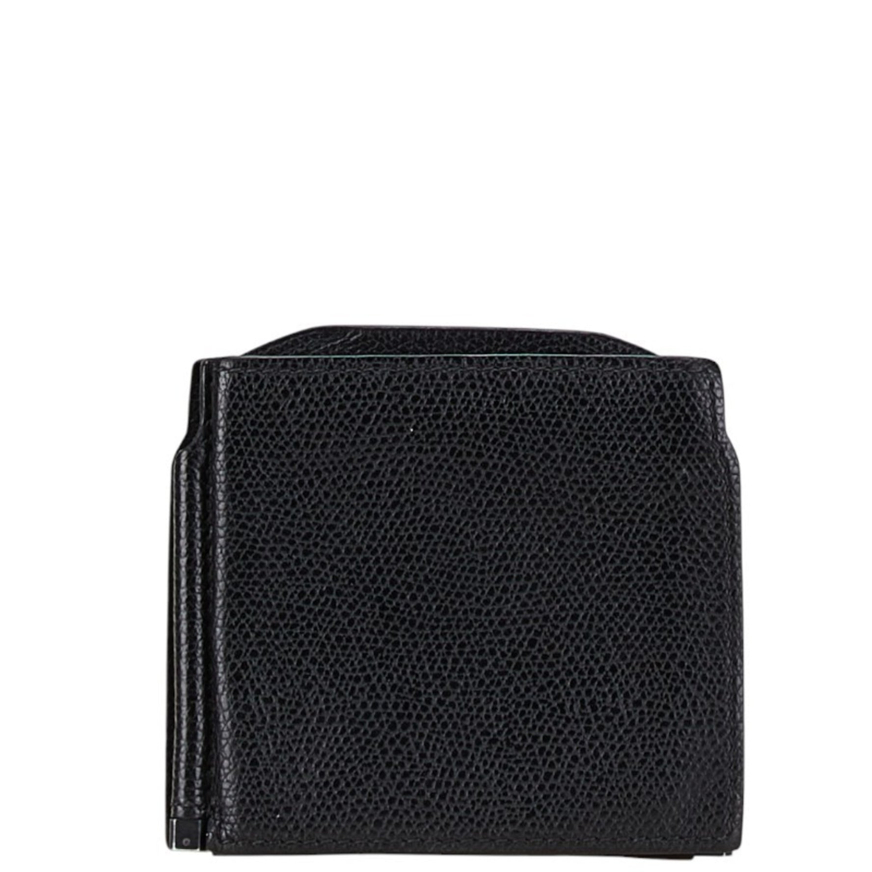 Valextra Money Clip Coin Case Black Leather Men's