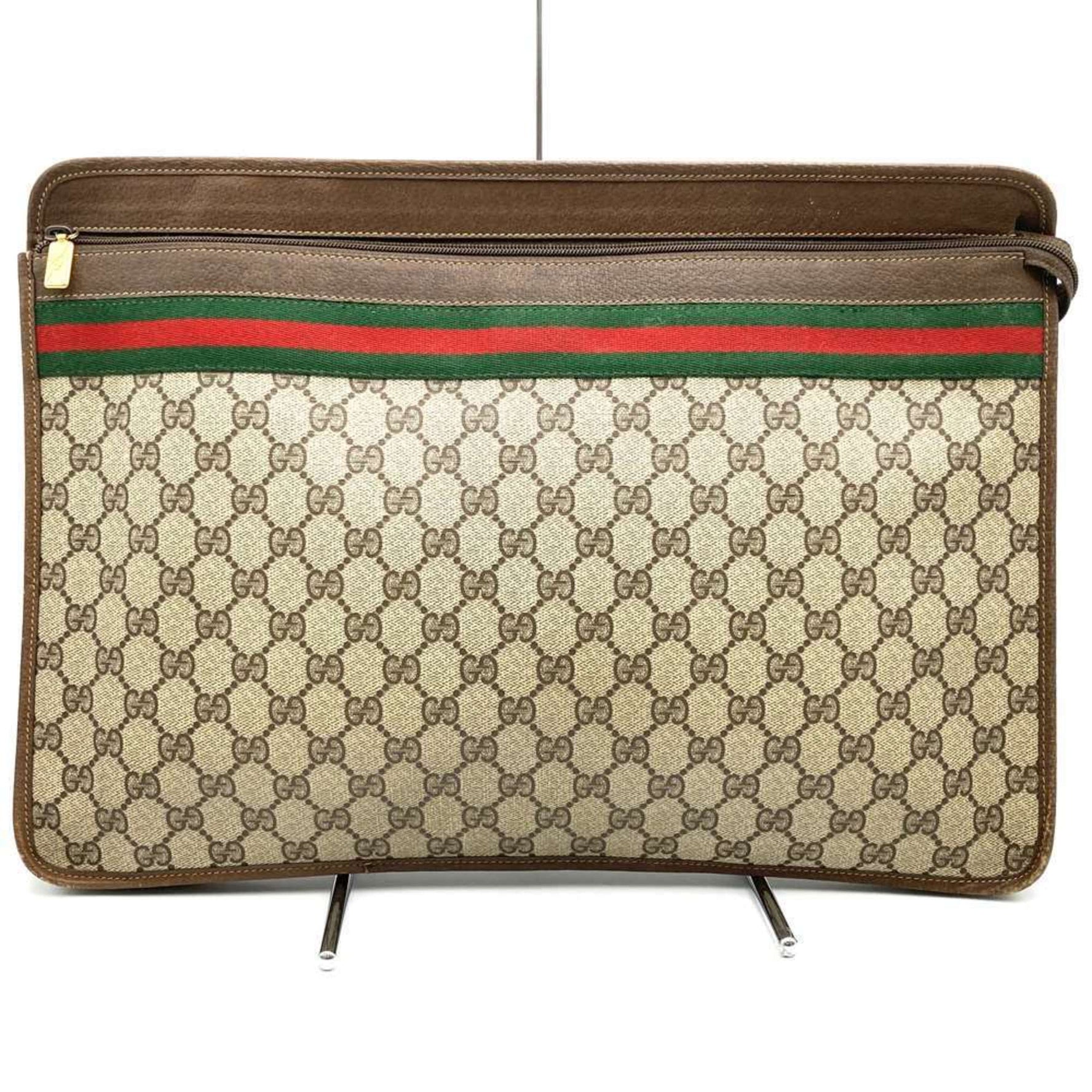 GUCCI 017 115 Second Bag Clutch Pouch GG Supreme Sherry Line Leather