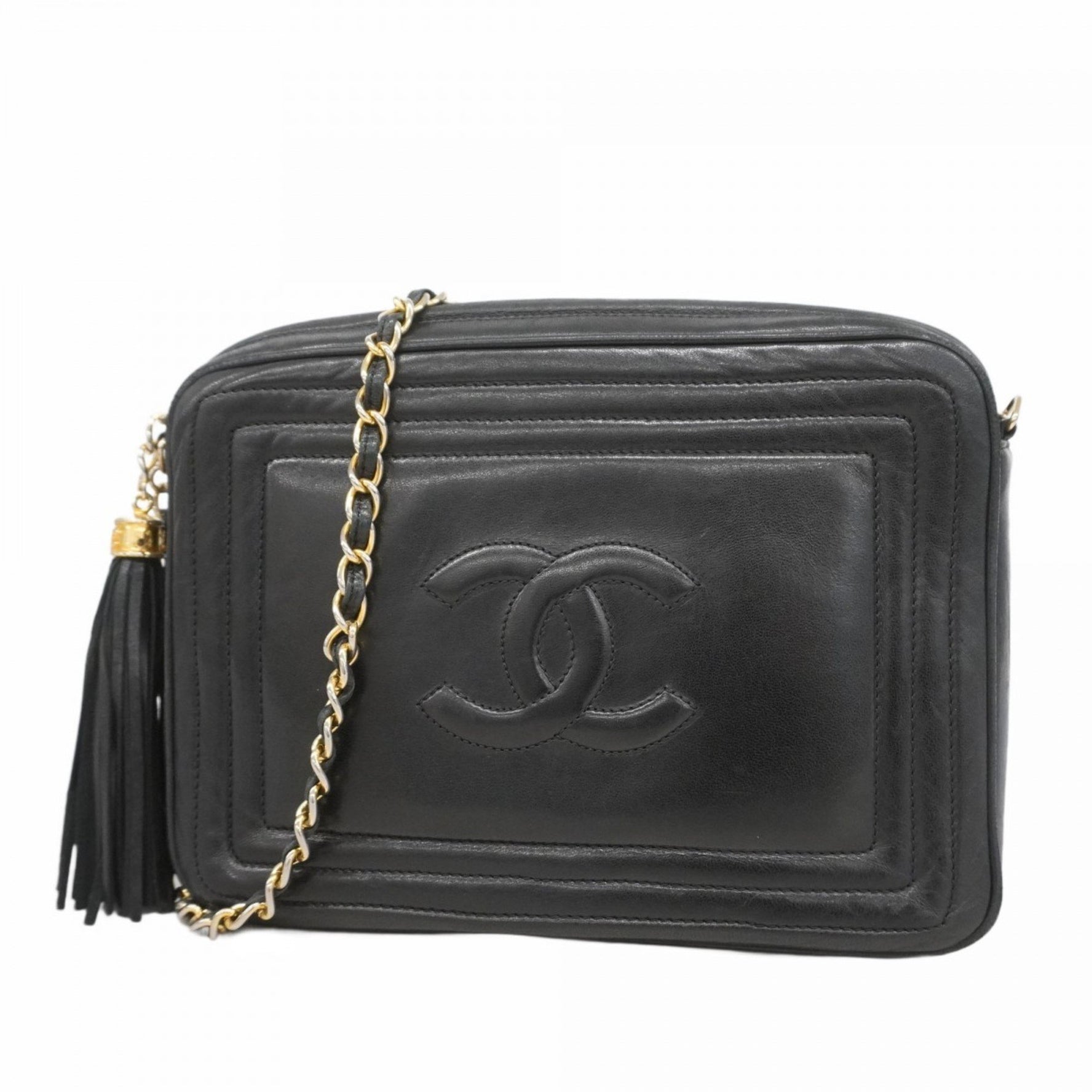 Chanel Shoulder Bag with Chain Bag, Lambskin, Black, Women's