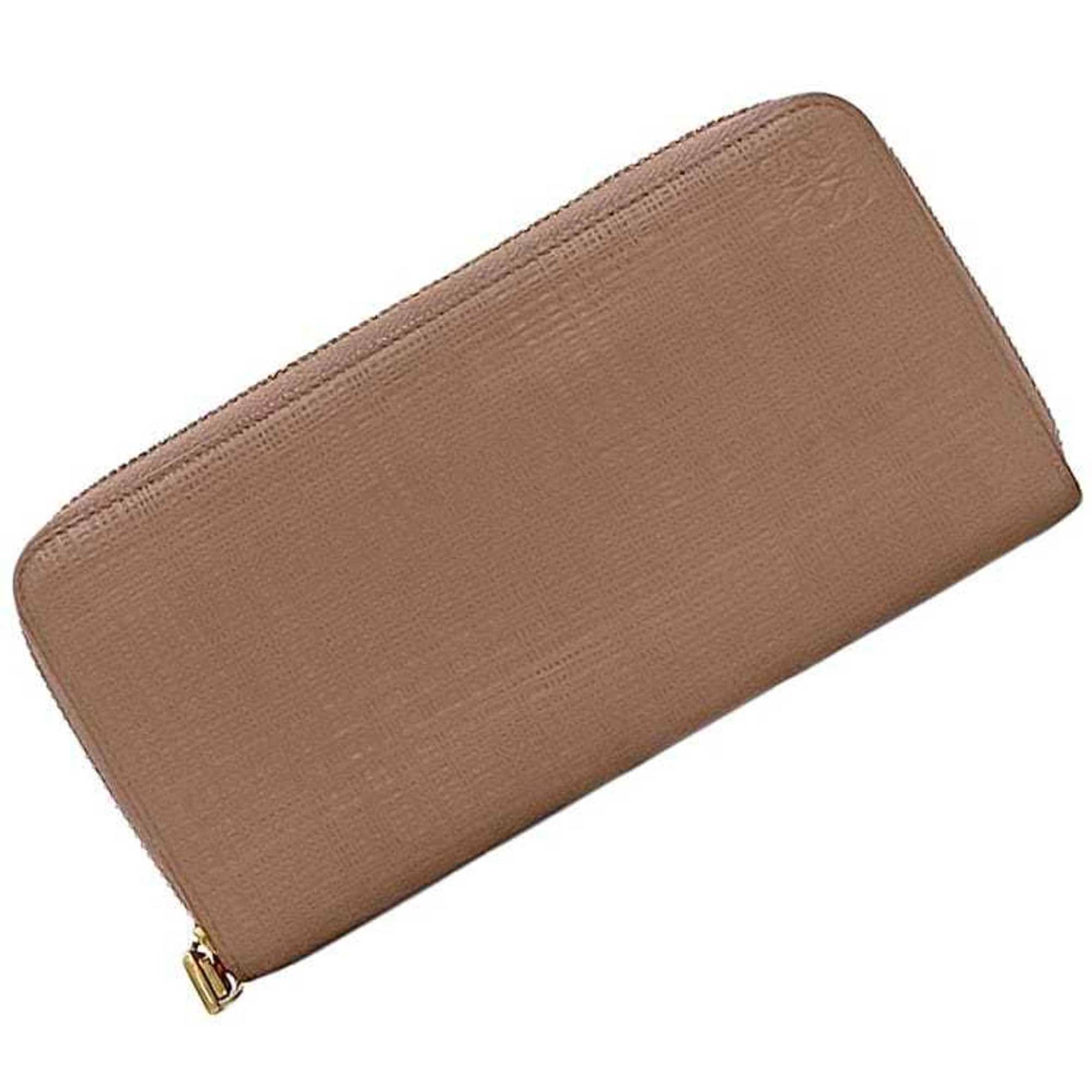 LOEWE Round Long Wallet ec-22964 Beige Pink Linen Anagram Leather Women's Engraved