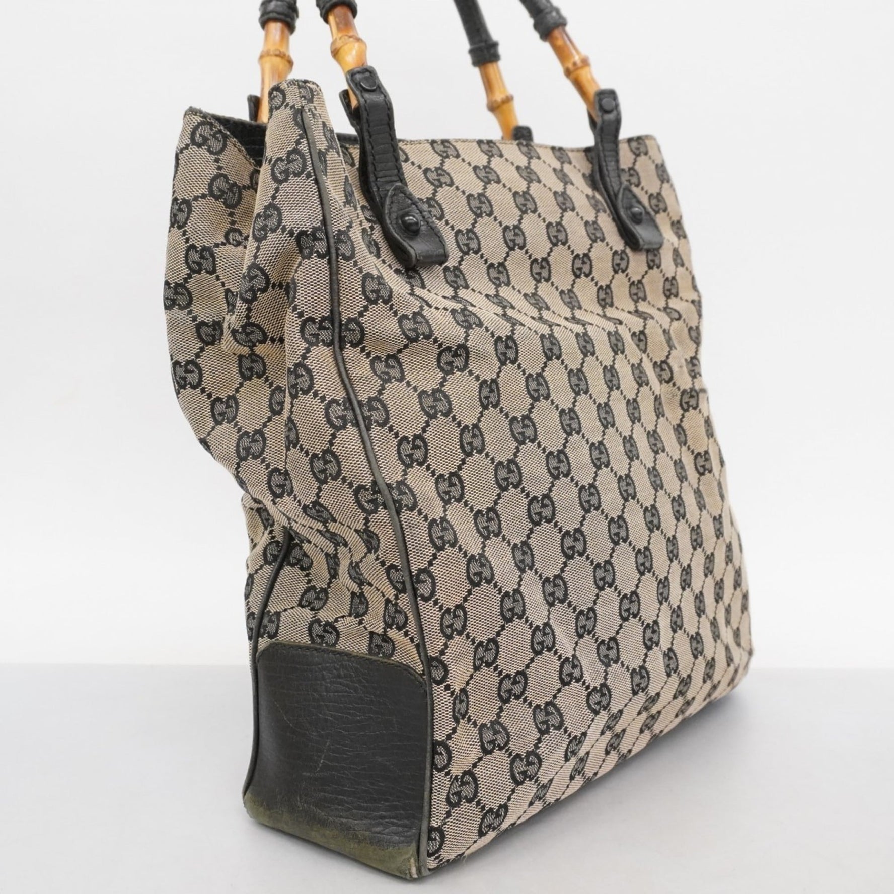 Gucci GG Canvas Bamboo Tote Bag Black Beige