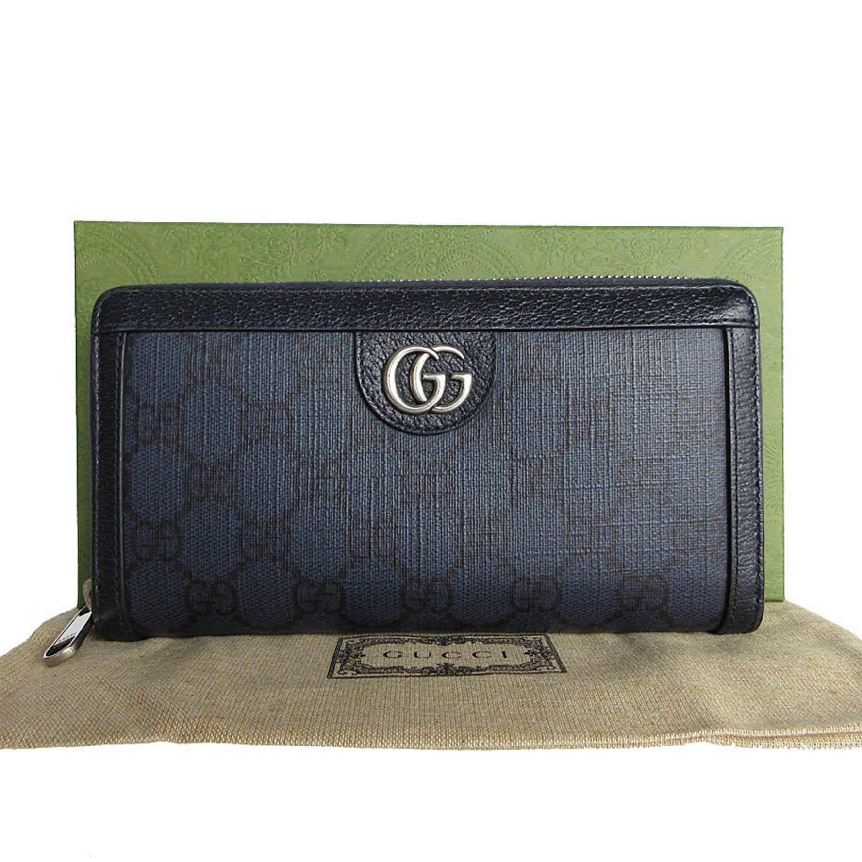 GUCCI Round Long Wallet GG Marmont Supreme Canvas Silver Men's