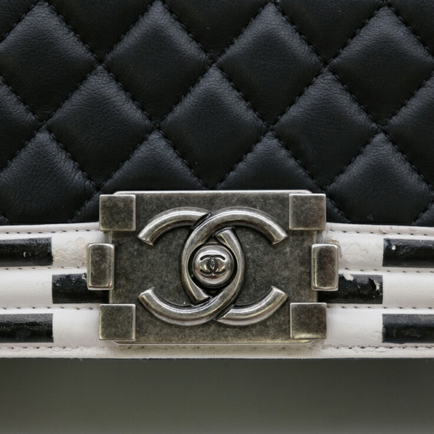 CHANEL Boy Chain Shoulder Lambskin Black White Seal