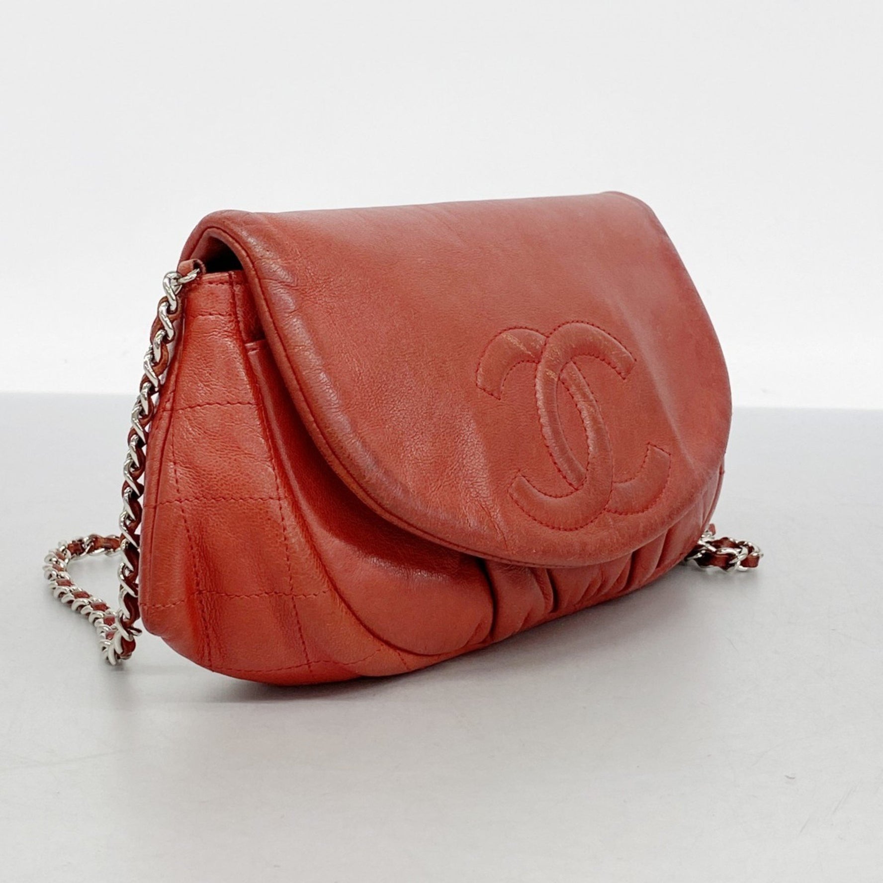 Chanel Matelasse Shoulder Wallet with Chain Bag, Lambskin, Red
