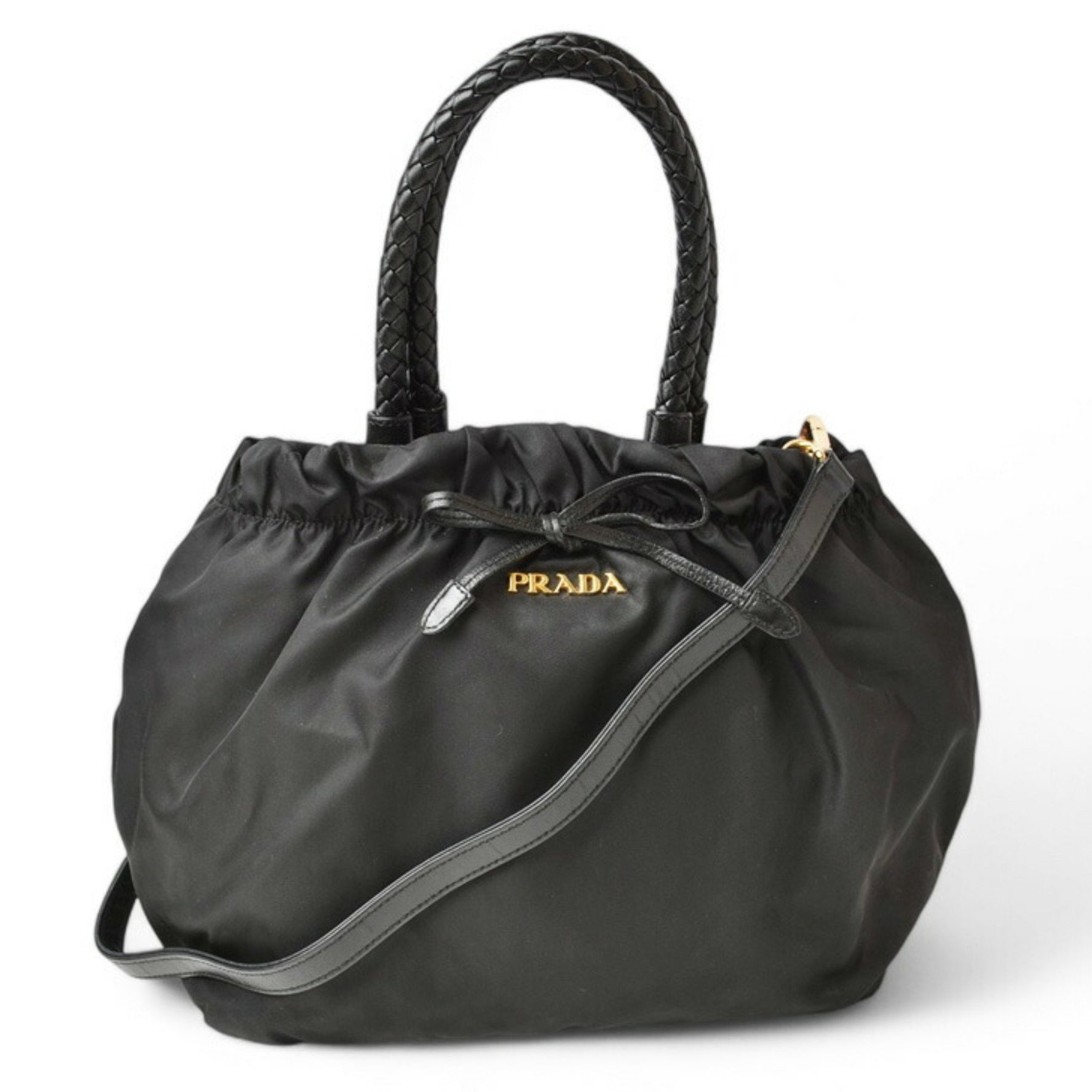 Prada handbag shoulder bag TESSUTO nylon ribbon black with strap