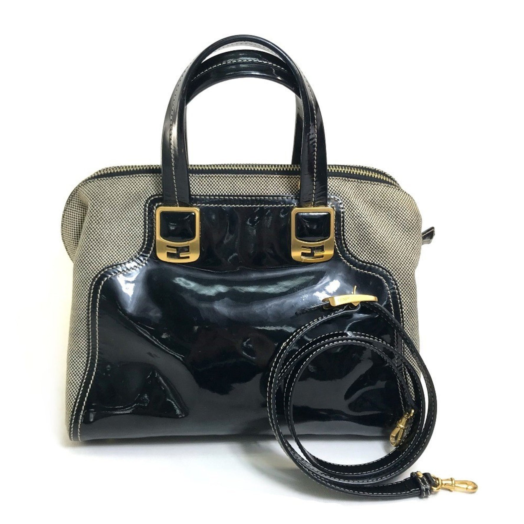 FENDI Enamel Chameleon Shoulder Bag/Handbag in Canvas/Patent Leather