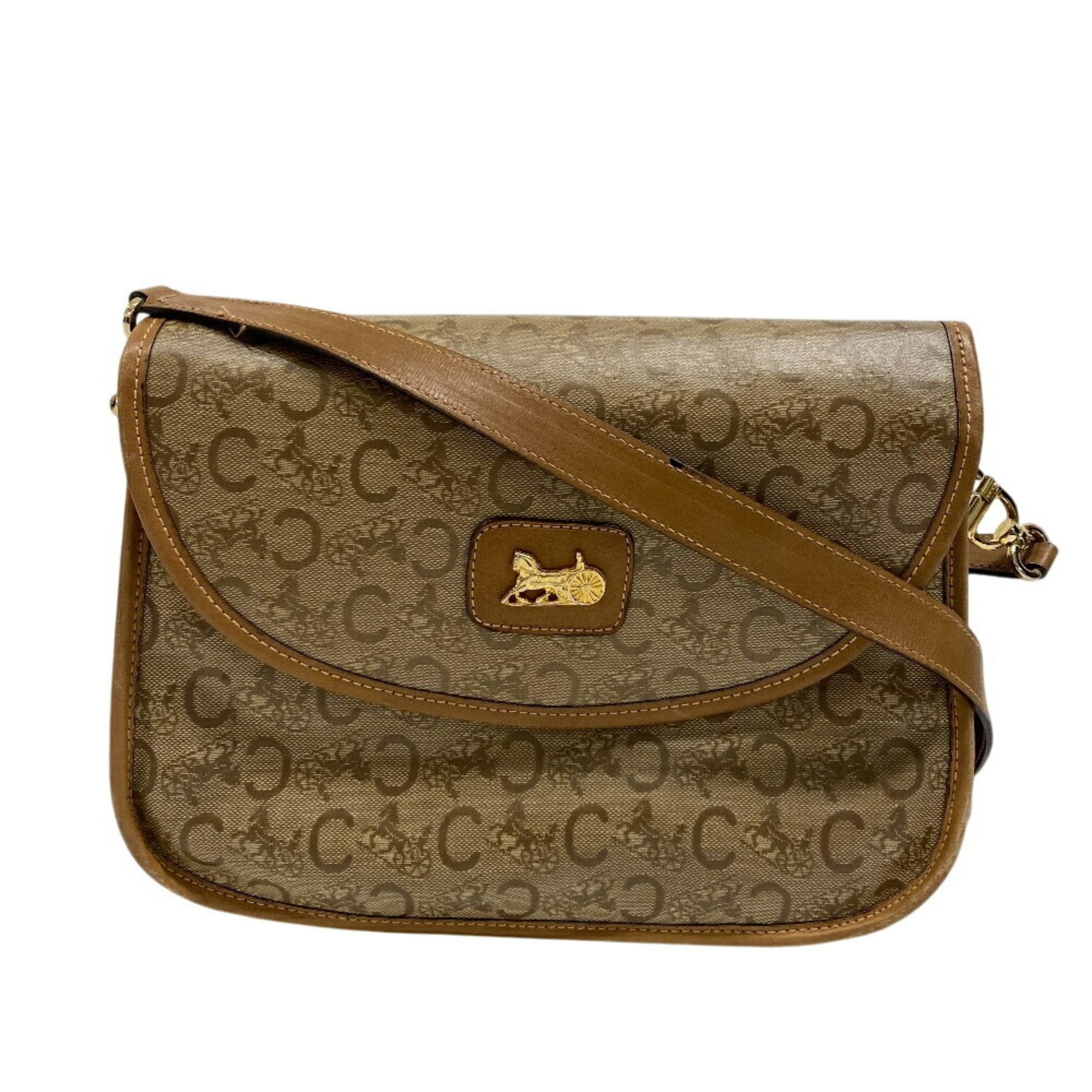 CELINE Carriage hardware shoulder bag beige