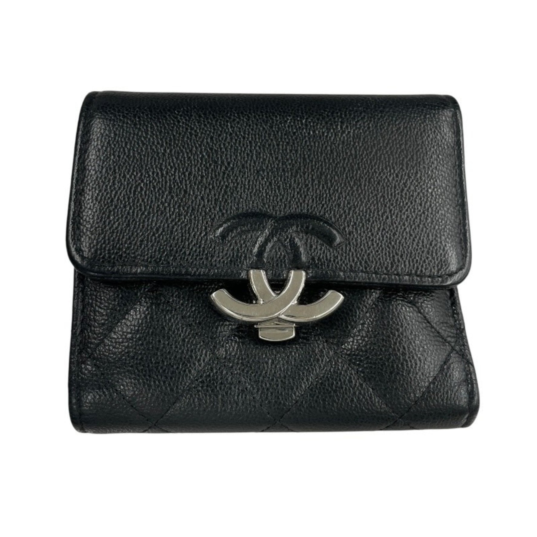 CHANEL CC BOX Tri-fold Leather Wallet, Small Flap Coco Mark, Matelasse