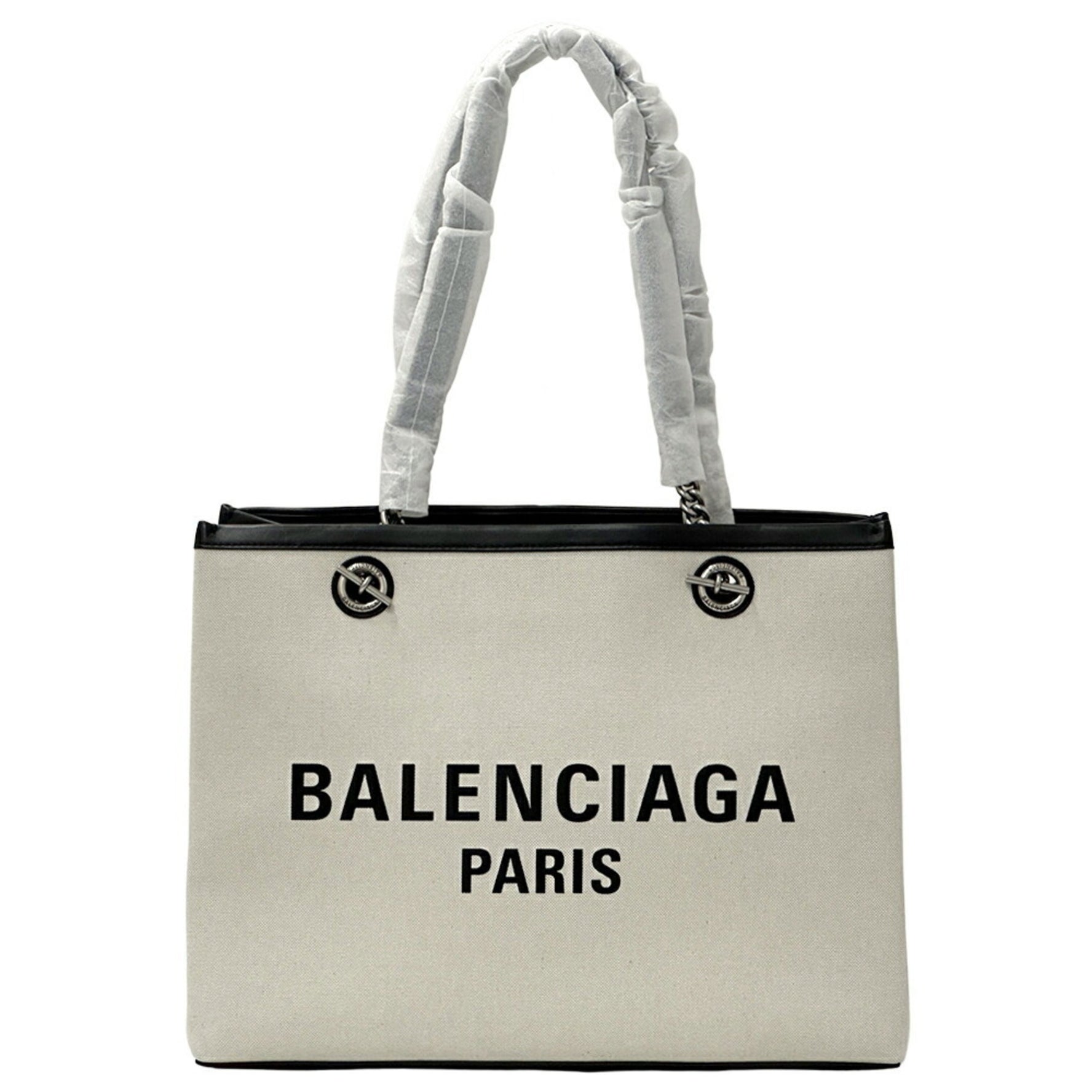 Balenciaga BALENCIAGA Women's Tote Bag Canvas Leather Duty-Free Medium Ivory Black White