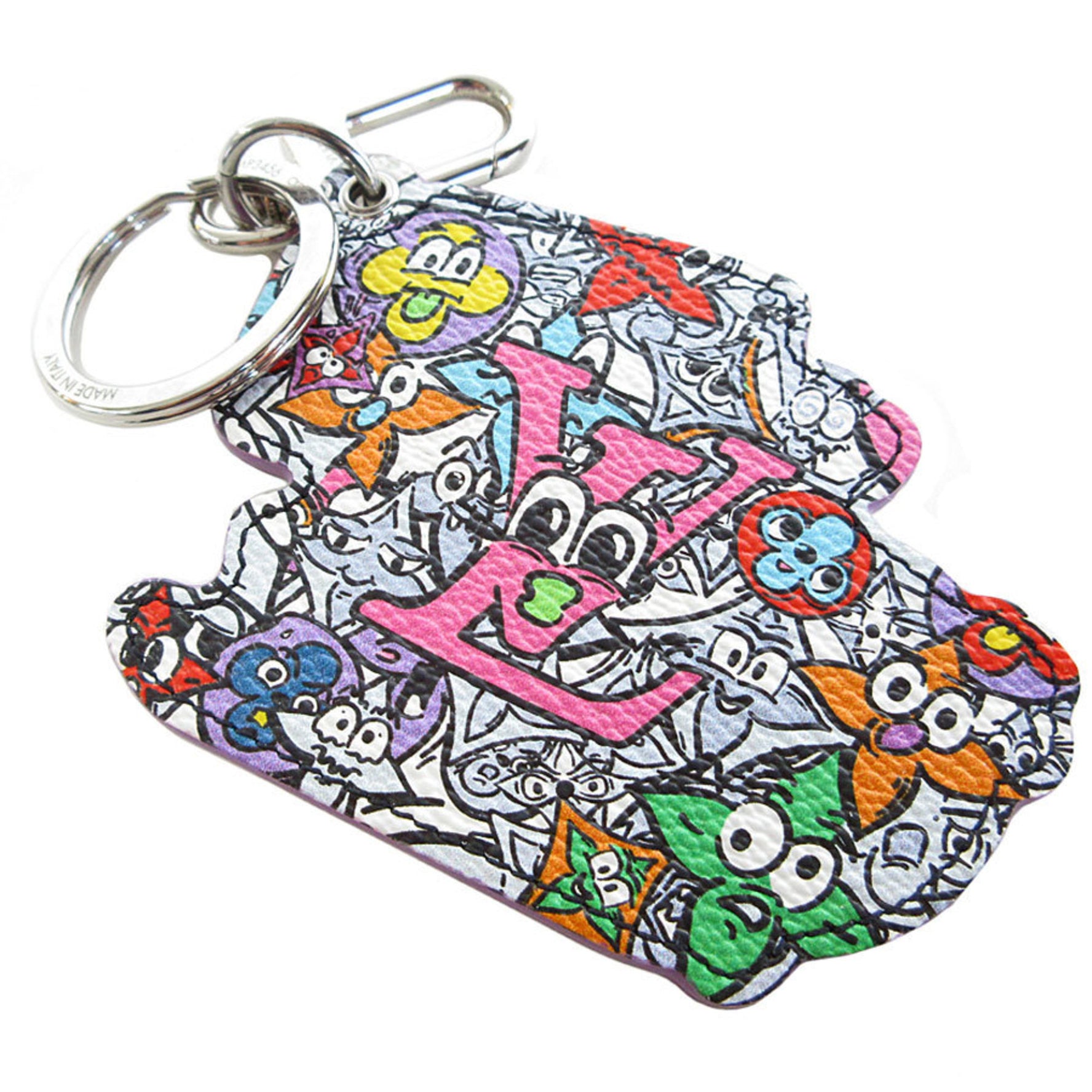 Louis Vuitton LOUIS VUITTON Charm Keyring Monogram Comics MNG COMICS Leather Metal Multicolor Silver Men's