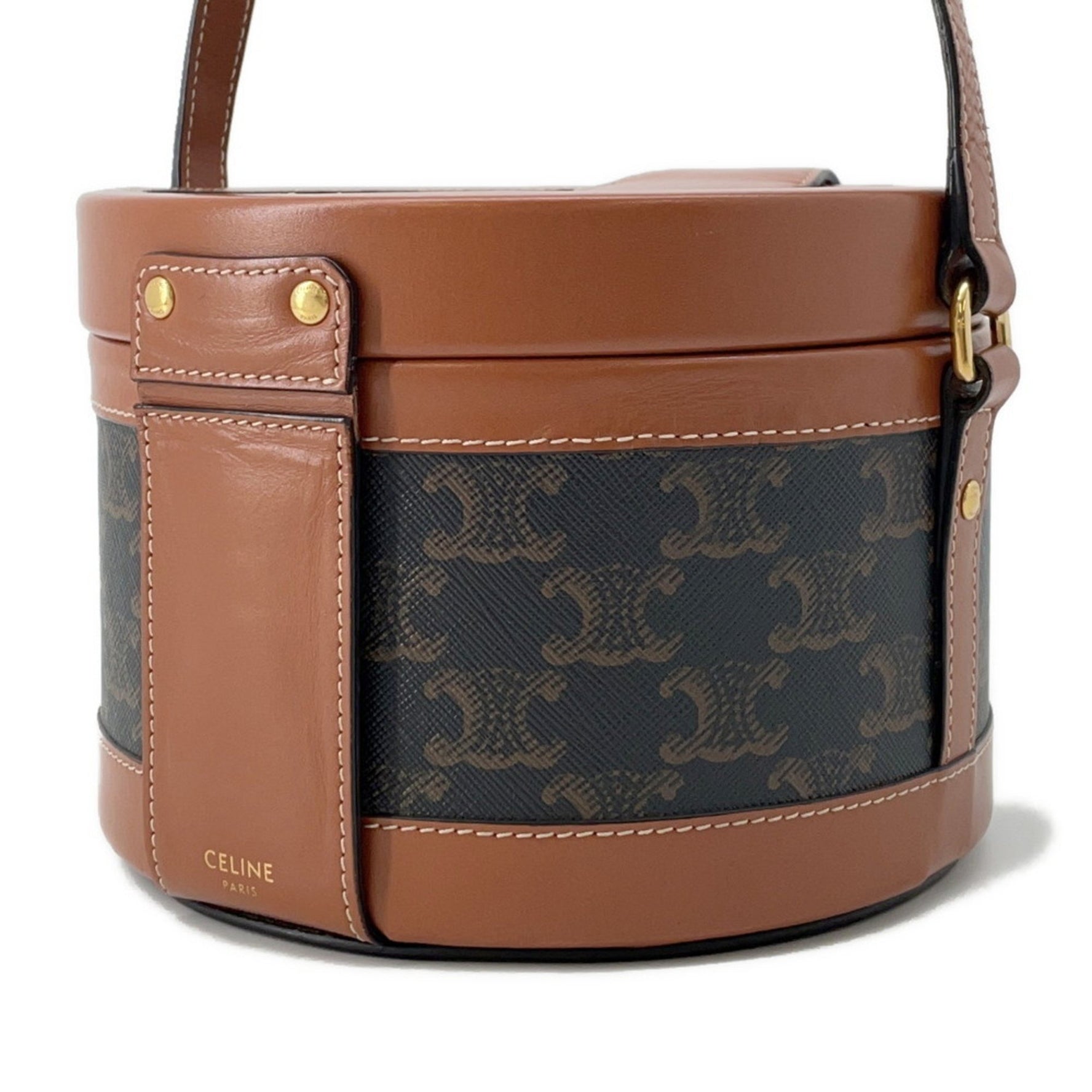 Celine Triomphe Tambour Vanity Leather Medium Shoulder Bag