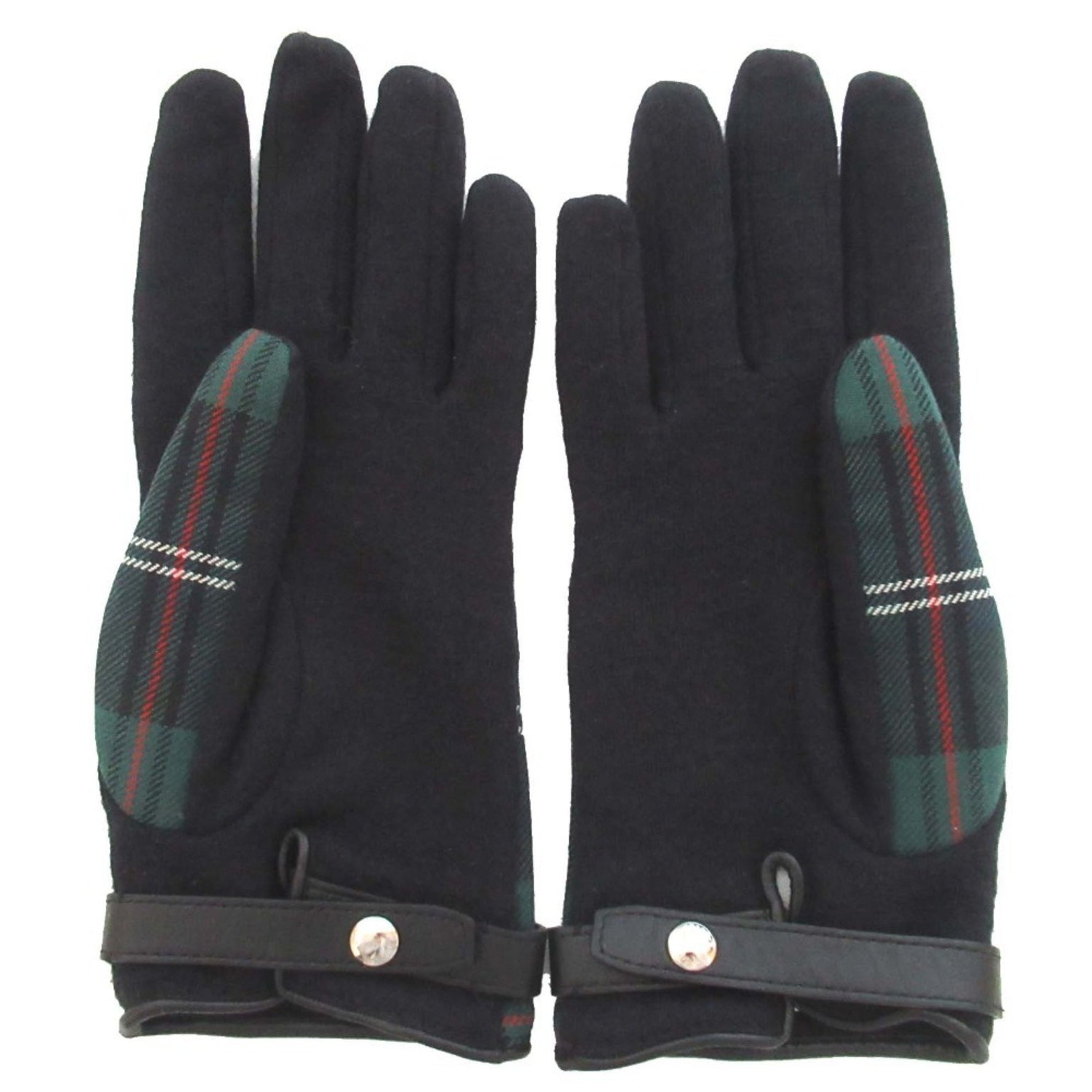 Burberry Black Watch Check Gloves, Size 7.5, Green, Women's