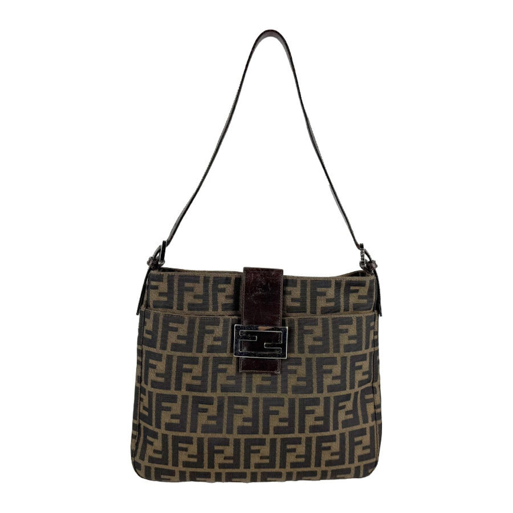Fendi Zucca Canvas and Leather Shoulder Bag in Silver
