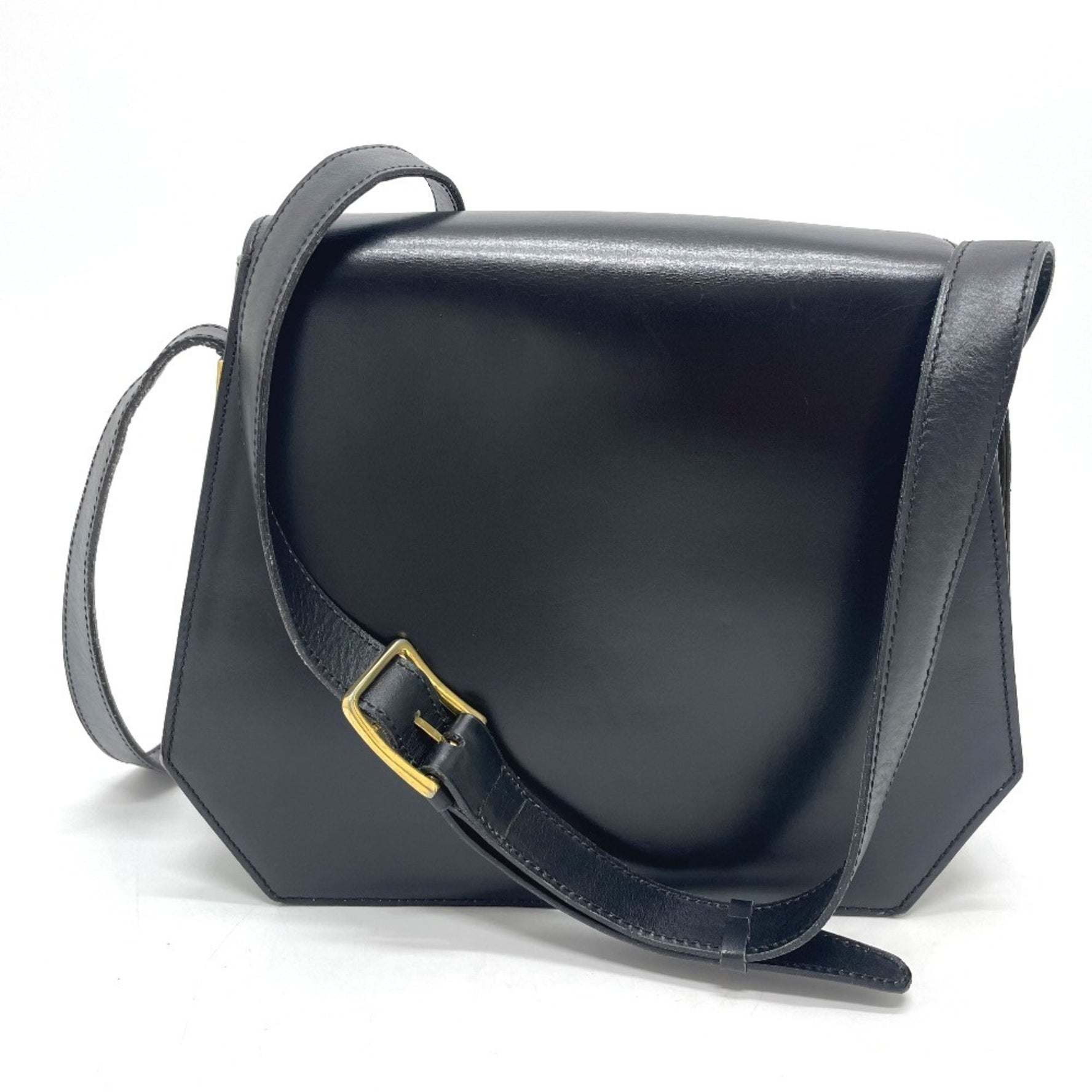 CELINE Logo Accordion Shoulder Bag in Leather