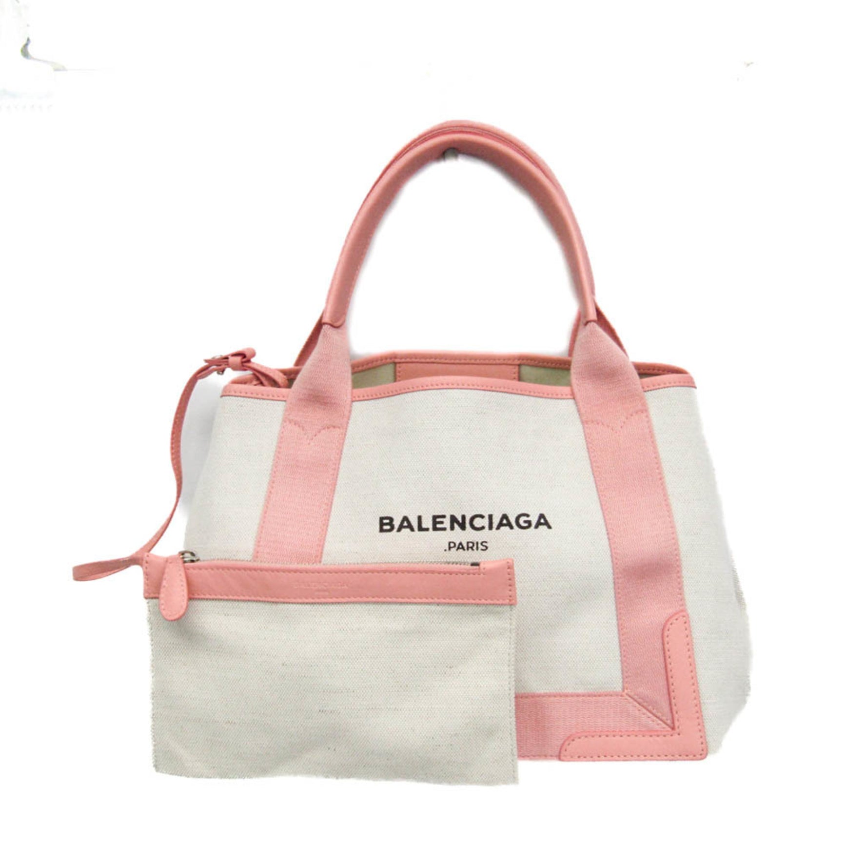 Balenciaga Navy Cabas S Women's Canvas,Leather Handbag Light Pink,Off-white