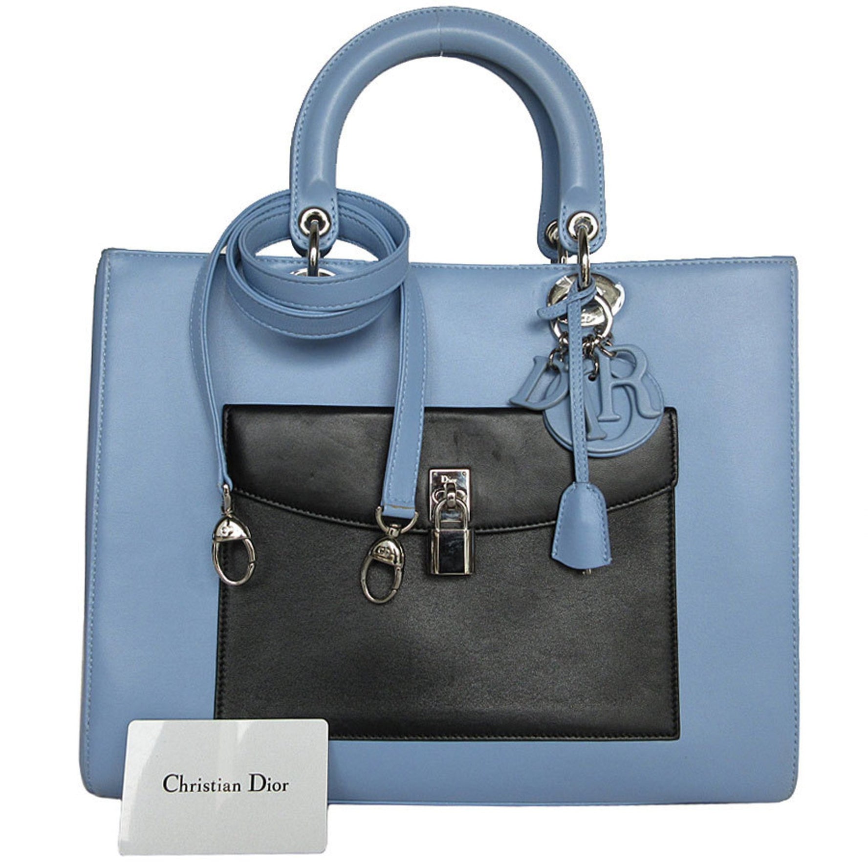 Christian Dior Handbag Shoulder Bag Diorissimo Leather Light Blue x Black White