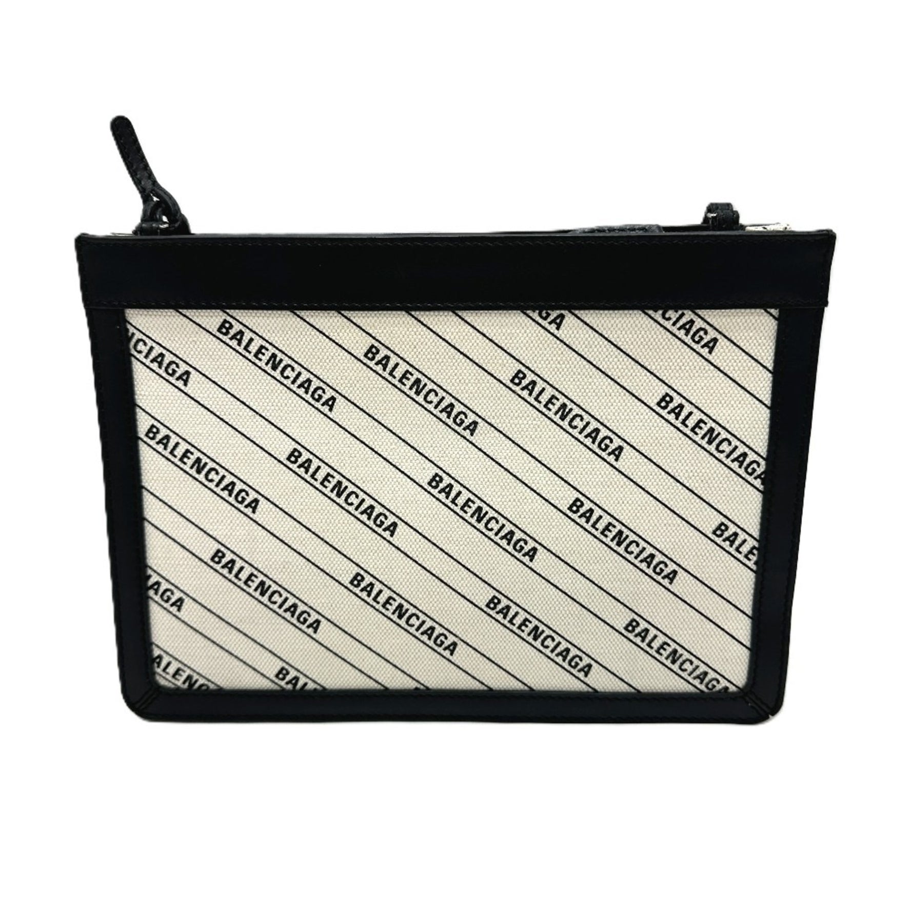 BALENCIAGA All-over print pochette bag, crossbody, shoulder leather, canvas, women's, white x black, like new