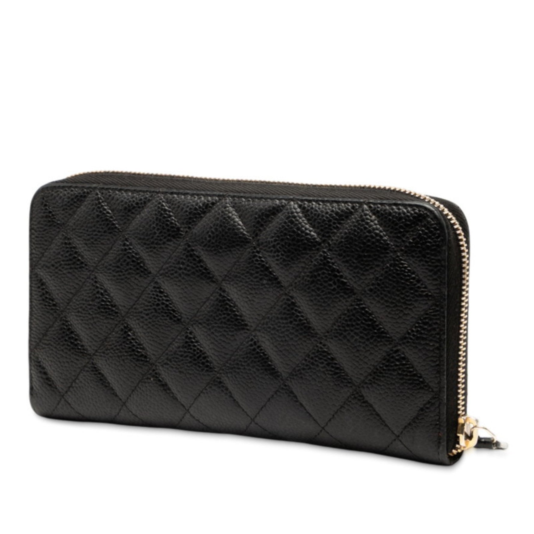 CHANEL Matelasse Coco Mark Round Zip Long Wallet in Caviar Leather