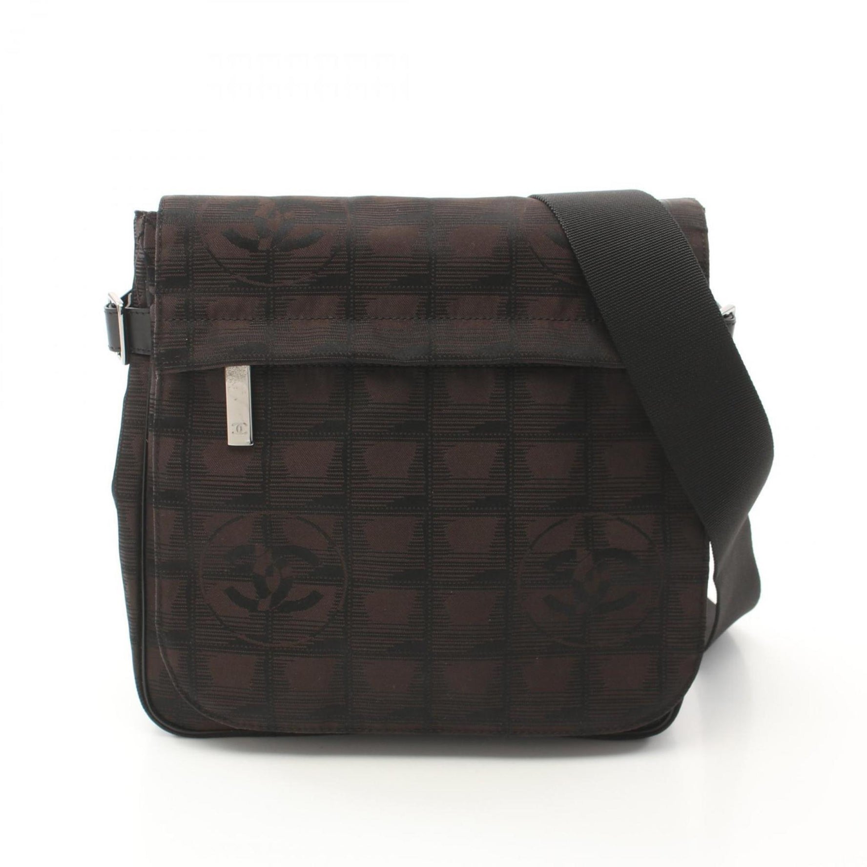 CHANEL New Travel Line Shoulder Bag Nylon Canvas Brown Black