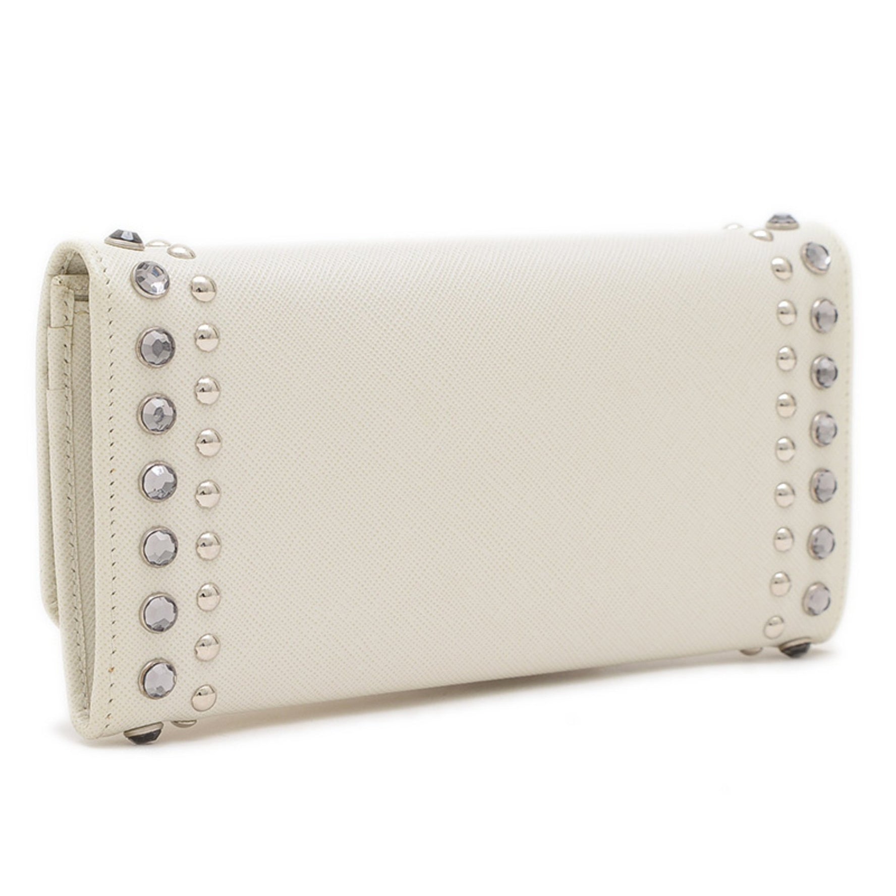 Prada Saffiano Bi-fold Long Wallet in Leather with Studs and Rhinestones
