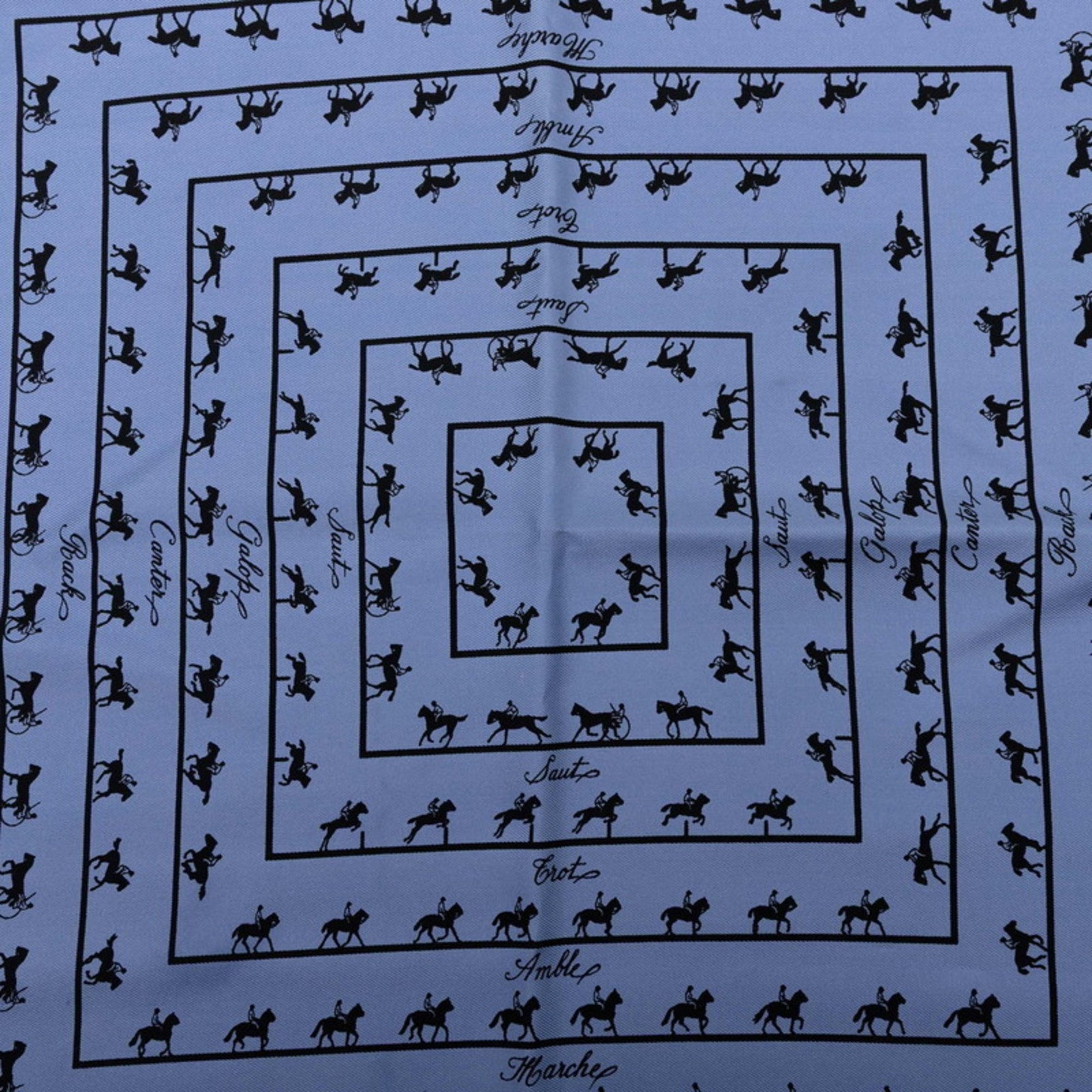 Hermes Hermès Carré 40 SAUT GALOP CANTER RACK Equestrian Scarf, Blue and Black Silk