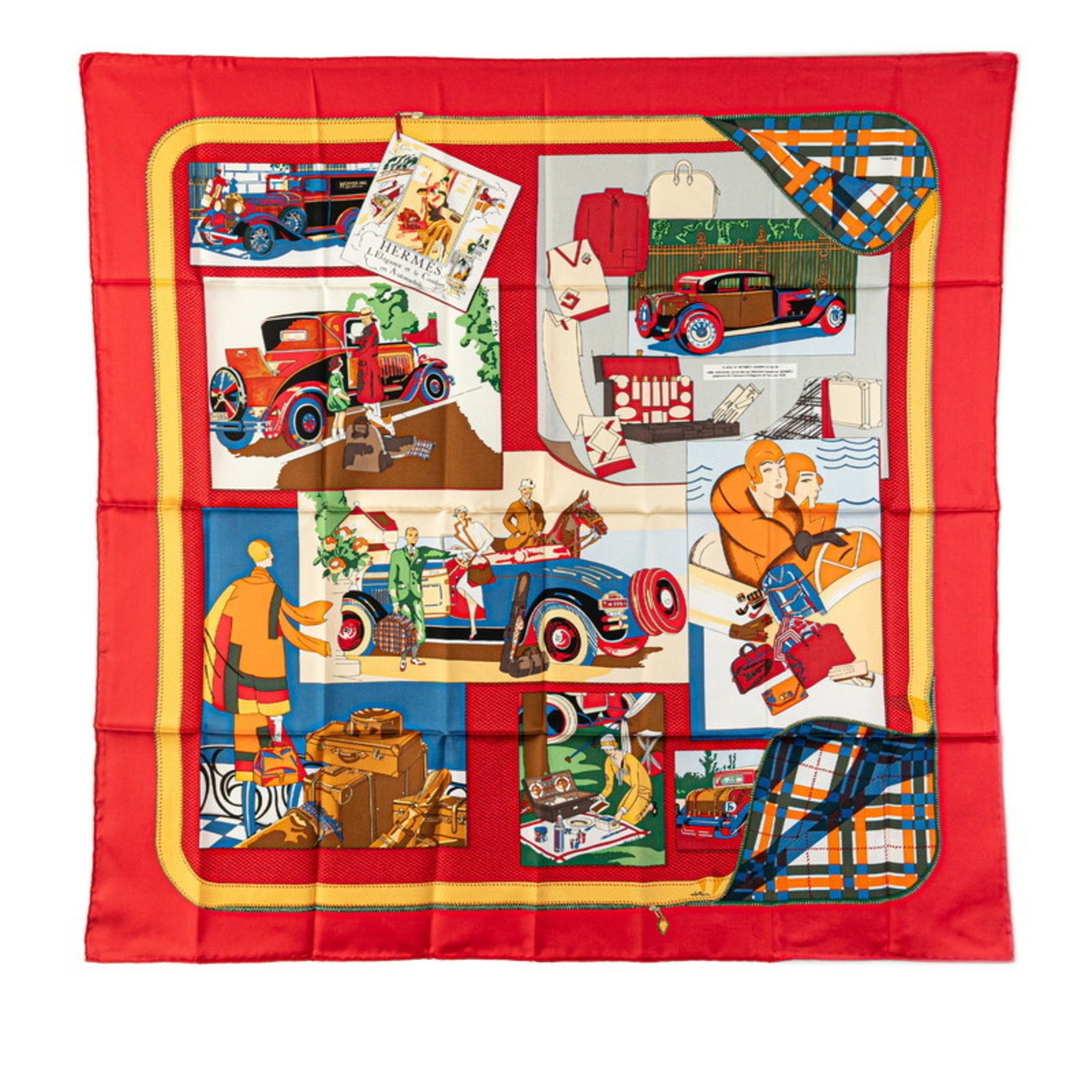 Hermes Carre 90 L Elegance and Comfort in the Automobile Scarf Muffler Red Multicolor Silk Women's HERMES
