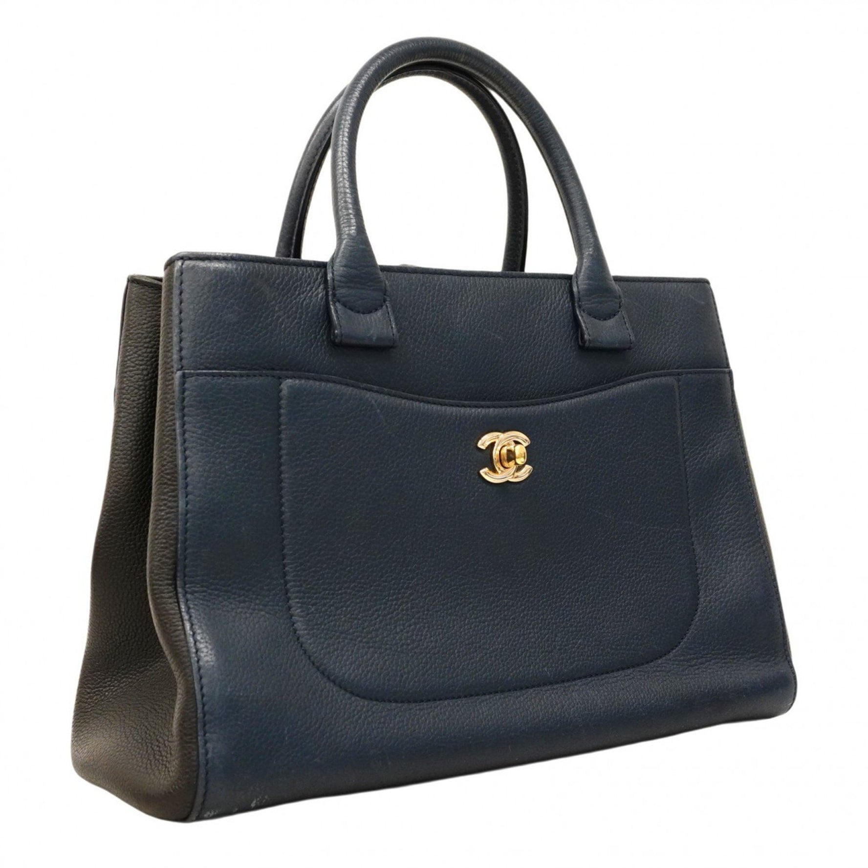 Chanel Neo Executive Leather Tote Bag in Navy, Black, and Champagne
