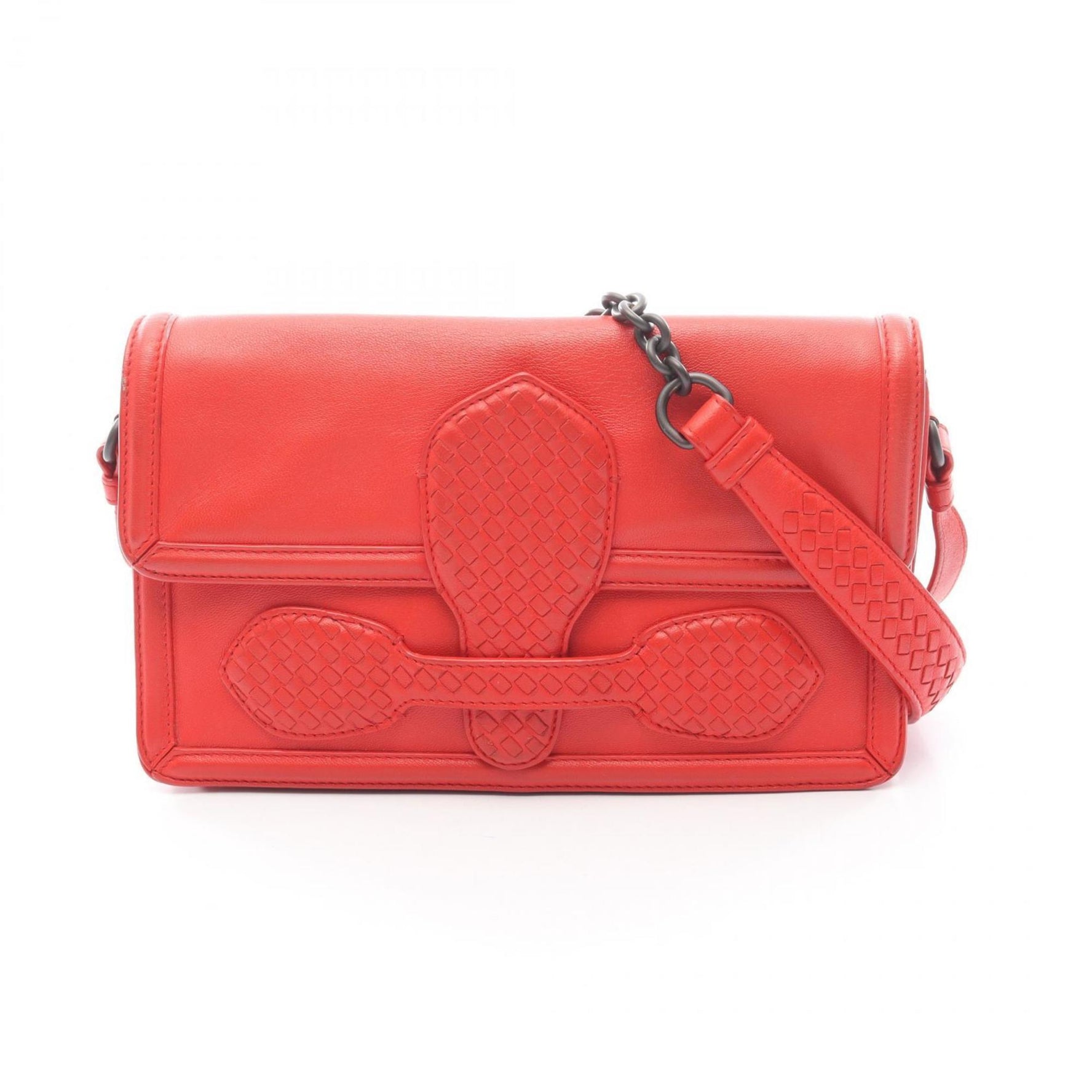 Bottega Veneta Rialto Intrecciato Shoulder Bag, Leather, Red