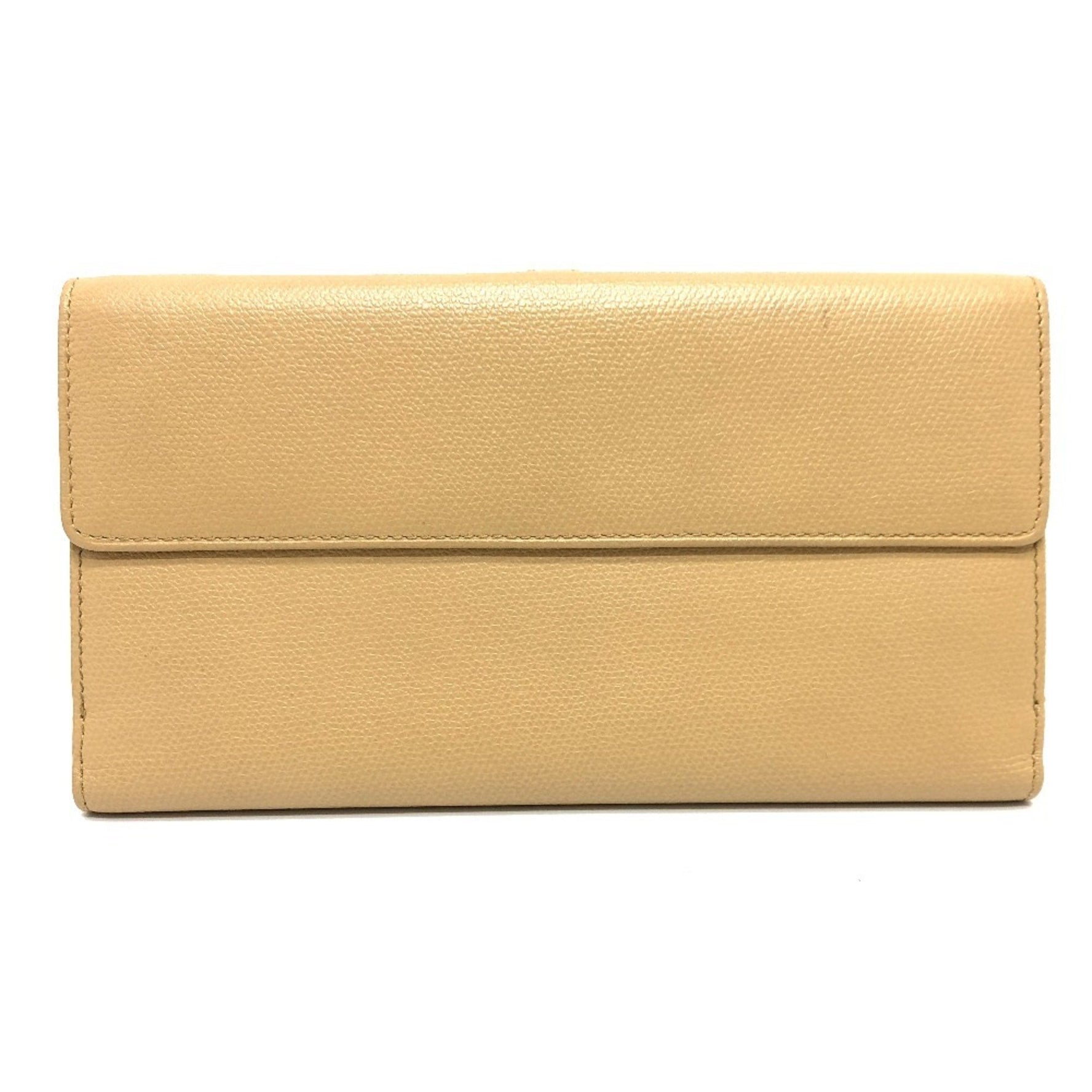 CHANEL Coco Button Wallet, Bi-fold Long Leather, Women's, Beige