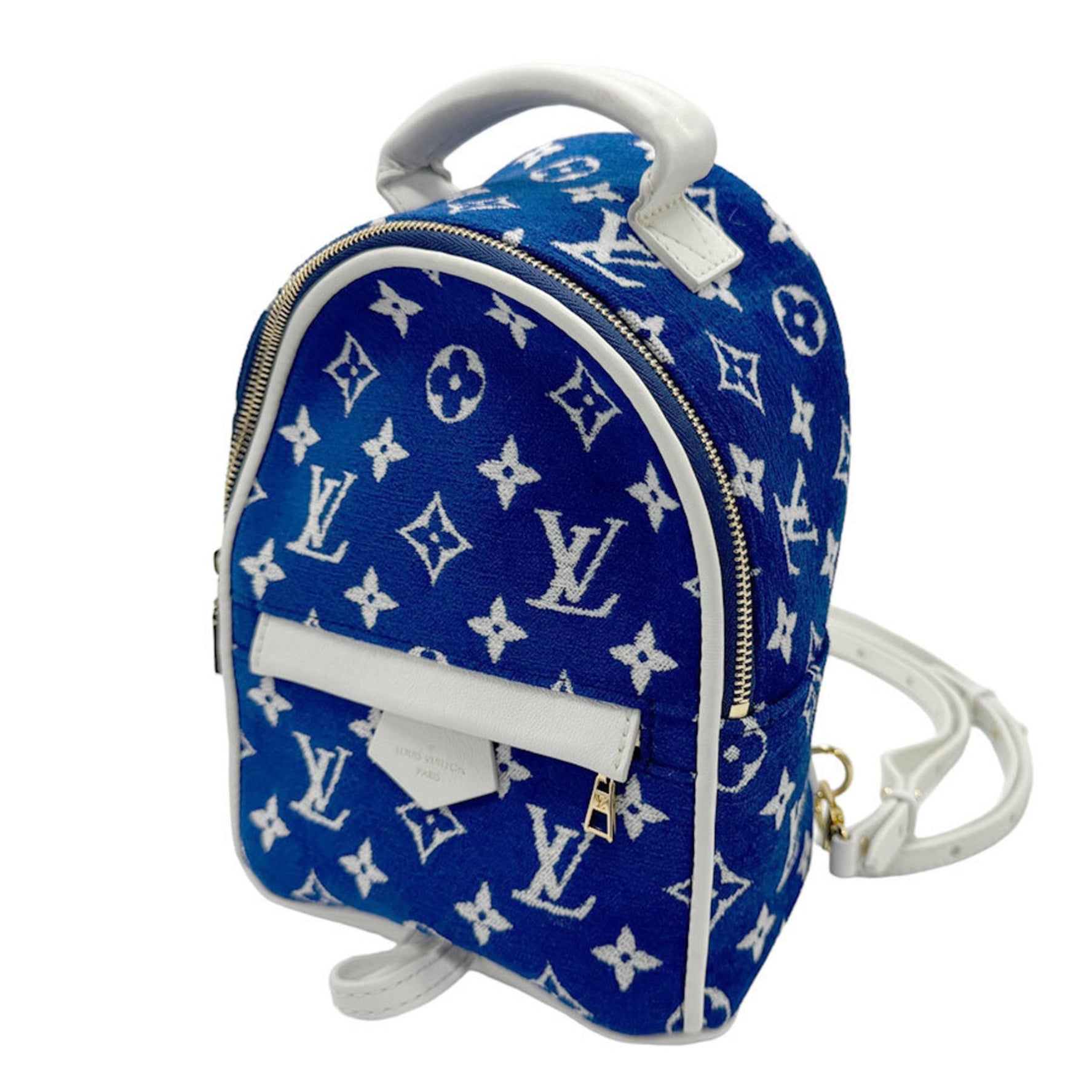 Louis Vuitton Backpack Monogram Jacquard Velvet Palm Springs MINI Leather Blue White Gold