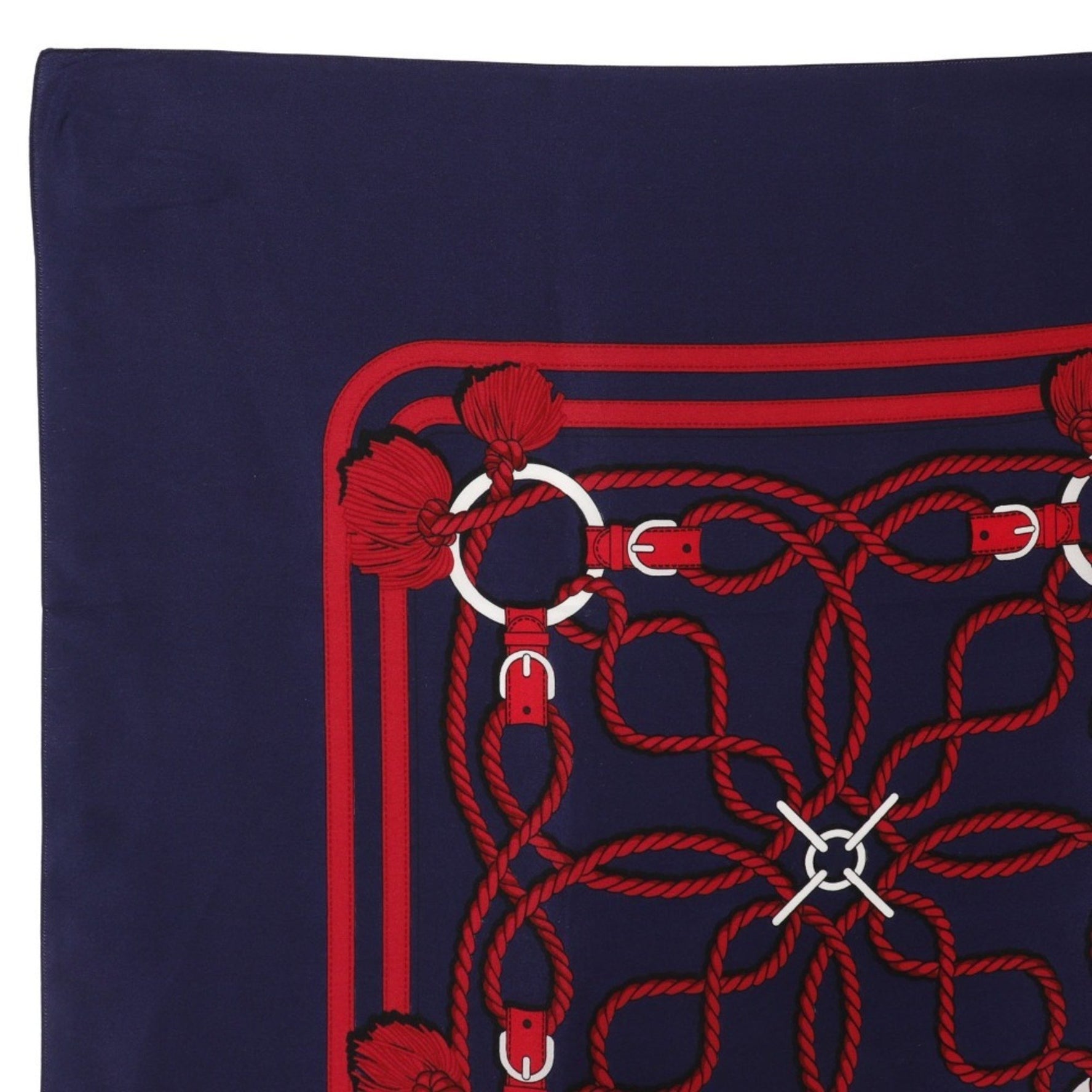 Hermes Carree Scarf Muffler Rope Pattern Silk Navy/Red Women's