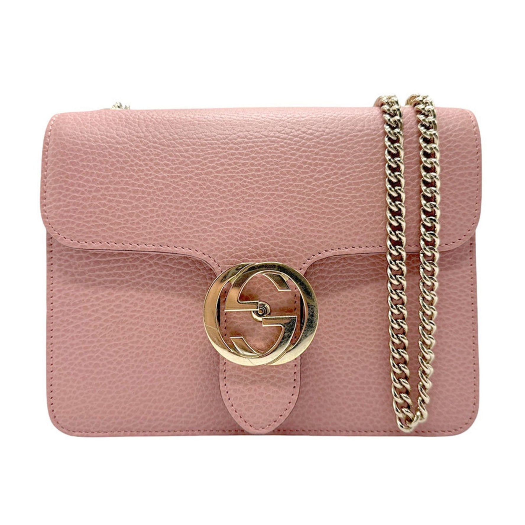 GUCCI Shoulder Bag Interlocking G Leather Pink Women's n0538