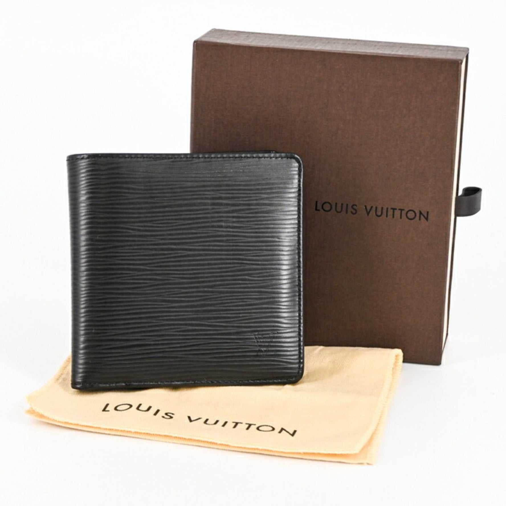 Louis Vuitton Epi Portefeuille Marco Bifold Wallet in Noir Black with Initials