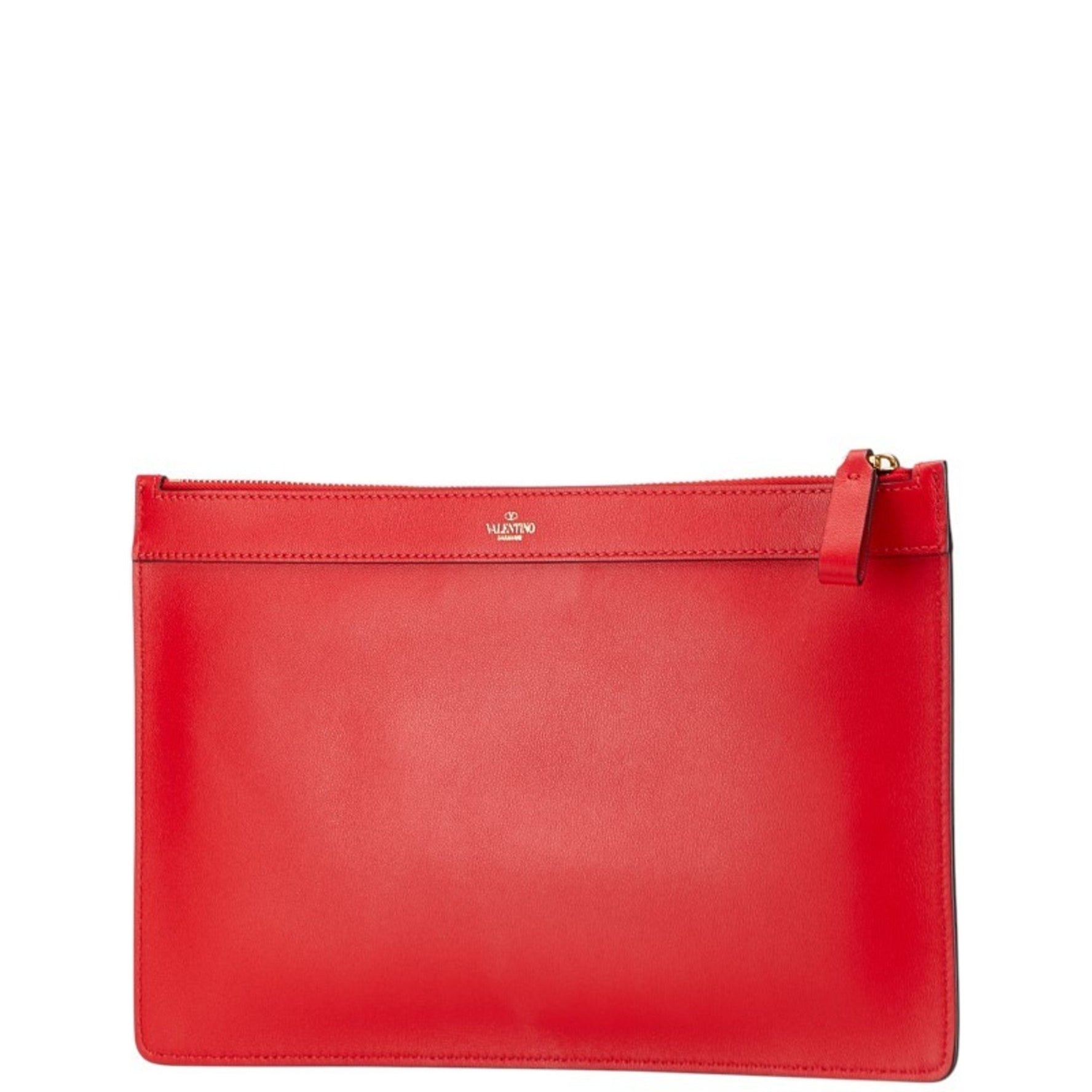 Valentino Garavani V-Ring Clutch Bag in Red Leather .