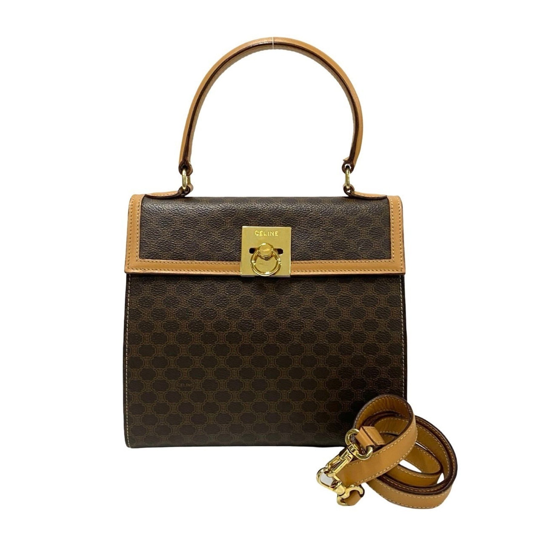 CELINE Macadam Blason Triomphe Print Logo Ring Hardware Leather Handbag/Shoulder Bag